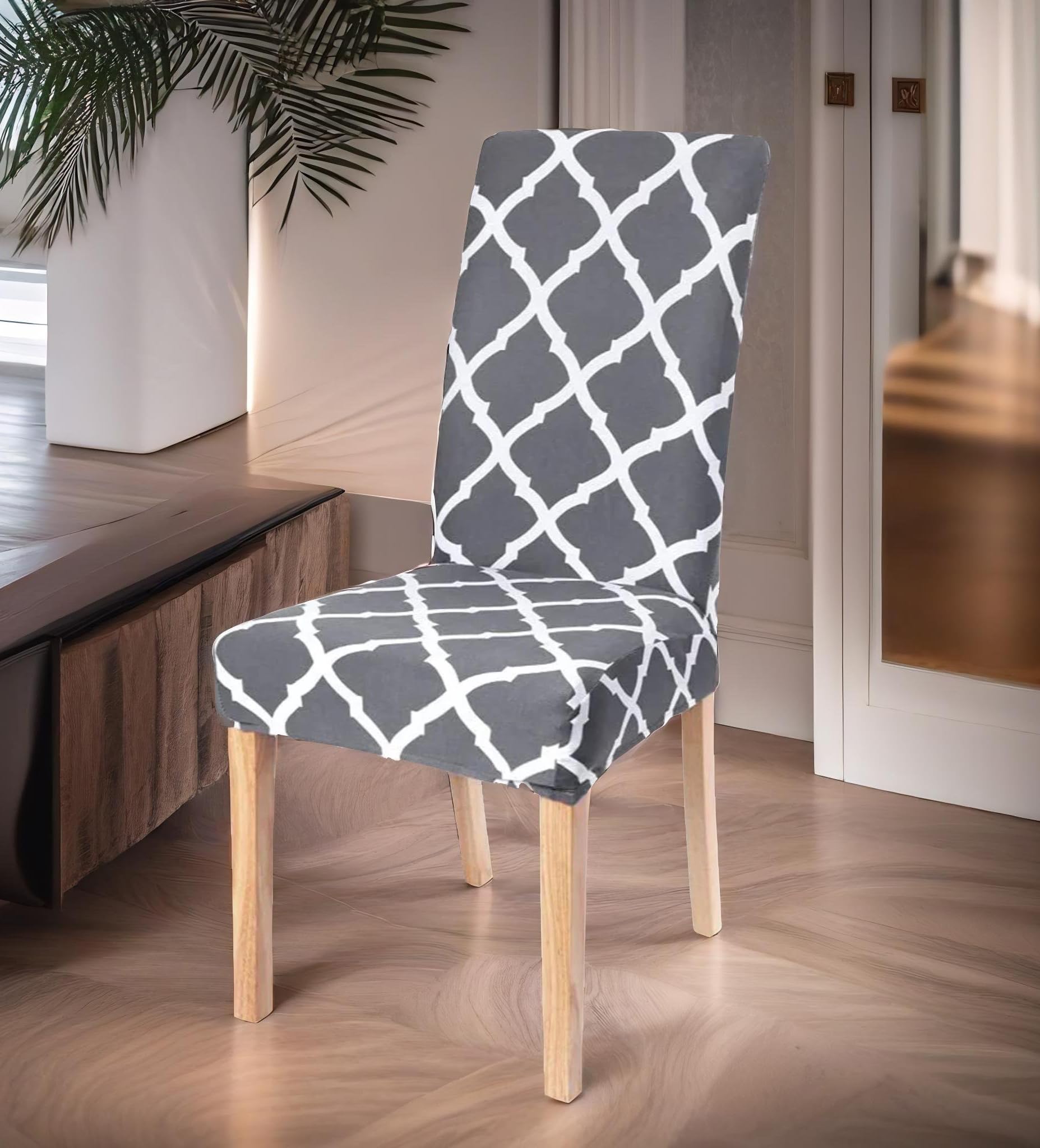 Grey Elastic Chair Cover - Protect Dining Chairs -5