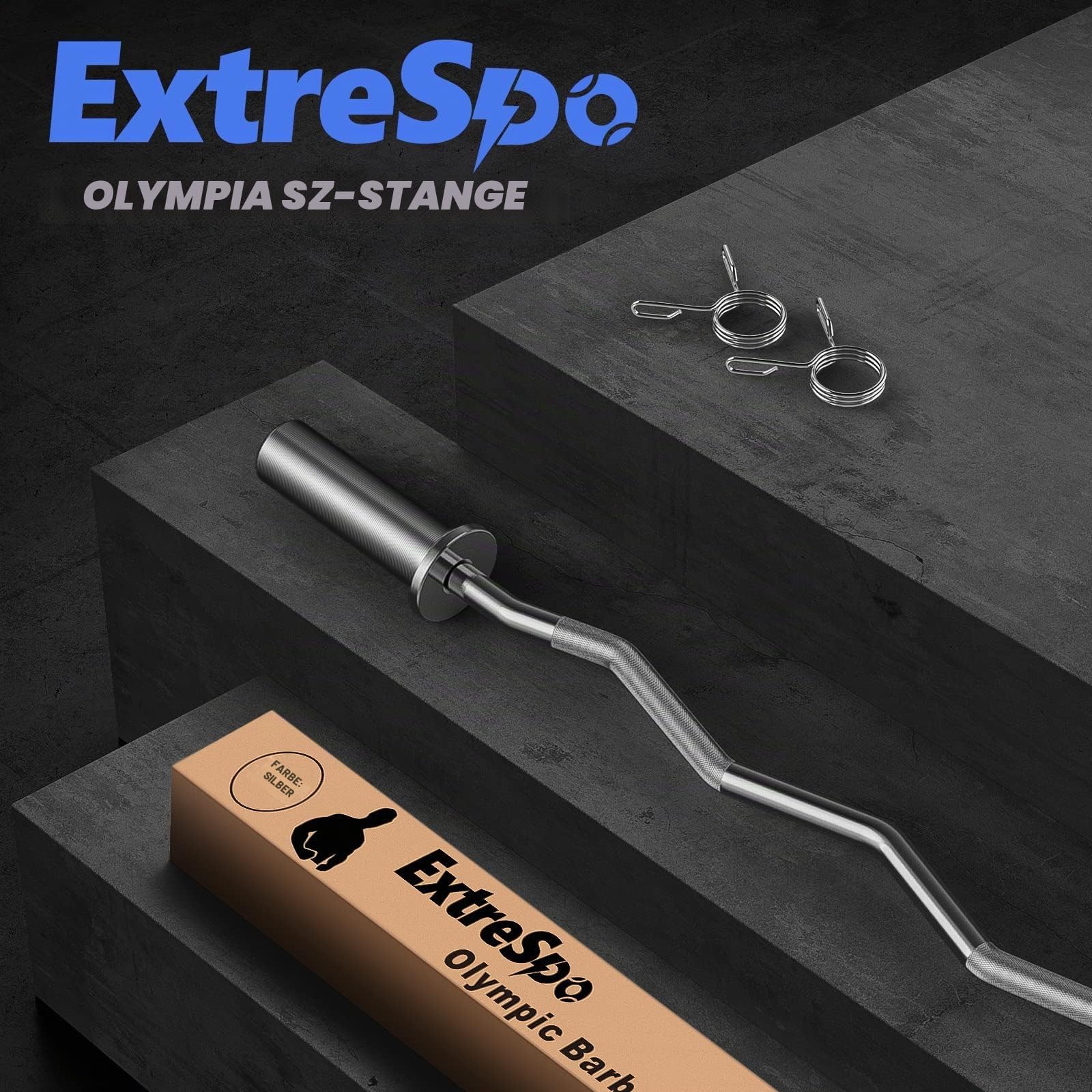 Olympic EZ Curl Langhantelstange, 119,4 cm, Curlstange für Gewichtheben, Hüftstöße, Kniebeugen, Bizeps, Home-Gym, Hantelstange, Chrom-Curlingstange mit 2 Federverschlüssen für 5,1 cm Hantelscheiben