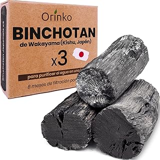 ORINKO® Carbón Activado Binchotan de Kishu x3 - Filtro Natural para Purificar hasta 2L de Agua en Jarras y Botellas - Carbón Vegetal Binchotan Ecológico Reutilizable - Calidad Japonesa