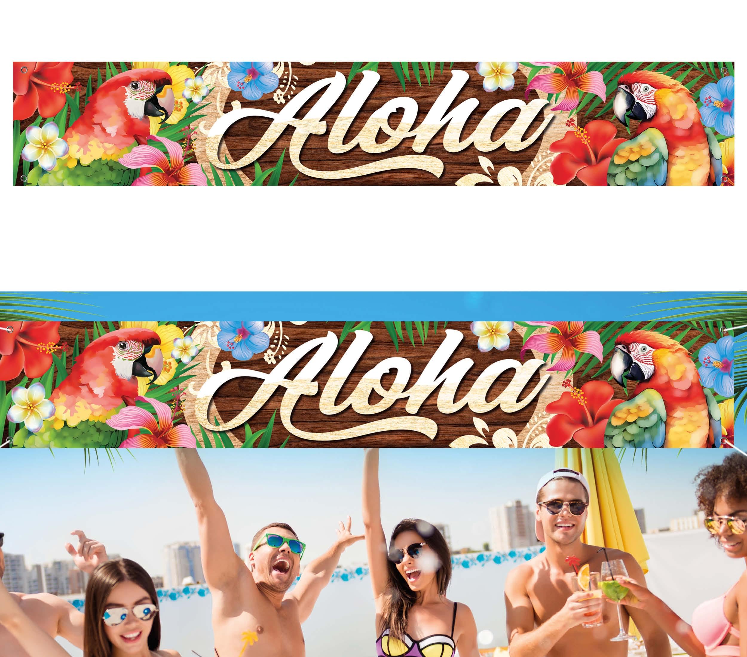 FIESTAS GUIRCA | Aloha Summer Fabric Banner (114.2x59.1 in) - Wall, Door and Window Decoration for Graduation and Summer Parties - Ideal for Hawaiian Themes and Celebrations - Multicoloured