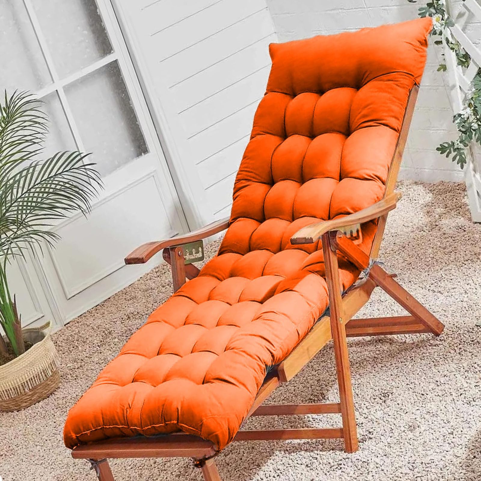 VisLarsc Lounge Pads Bench Cushions Rectangle Sun Lounger Cushions Foldable Soft Thick Padded Bed with Anti-slip Straps for Patio Beach Outdoor Furniture Sunbed (Orange,155 * 50)
