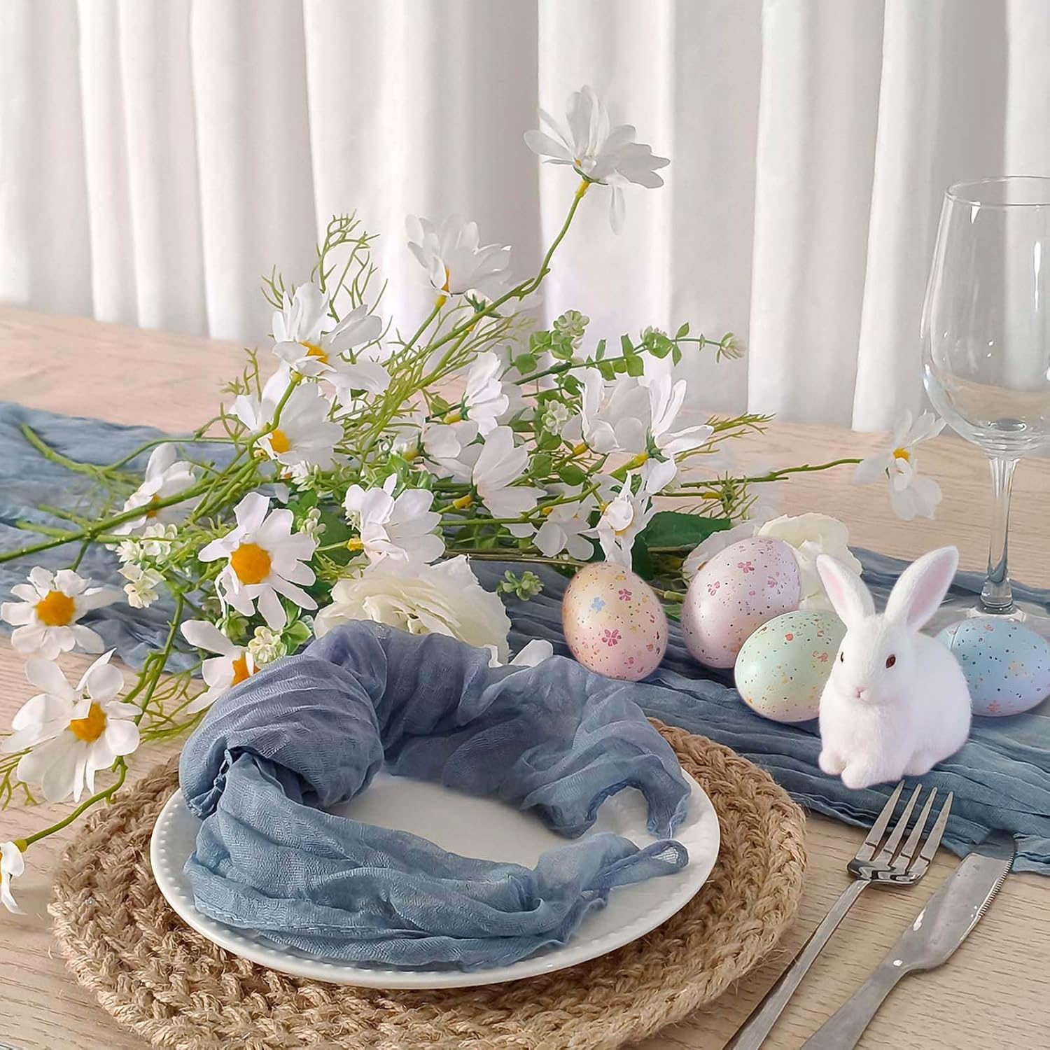 Dusty Blue Cheesecloth Table Runner 13 Ft and 12 Napkins, Rustic Gauze Sheer Table Runner for Farmhouse Boho Wedding Bridal Baby Shower Birthday