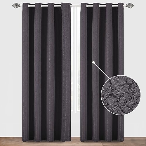 Miniatura 2 de Cortinas de ventana 100% opacas para dormitorio, aislamiento térmico jacquard, oscurecimiento completo de la habitación con revestimiento trasero,