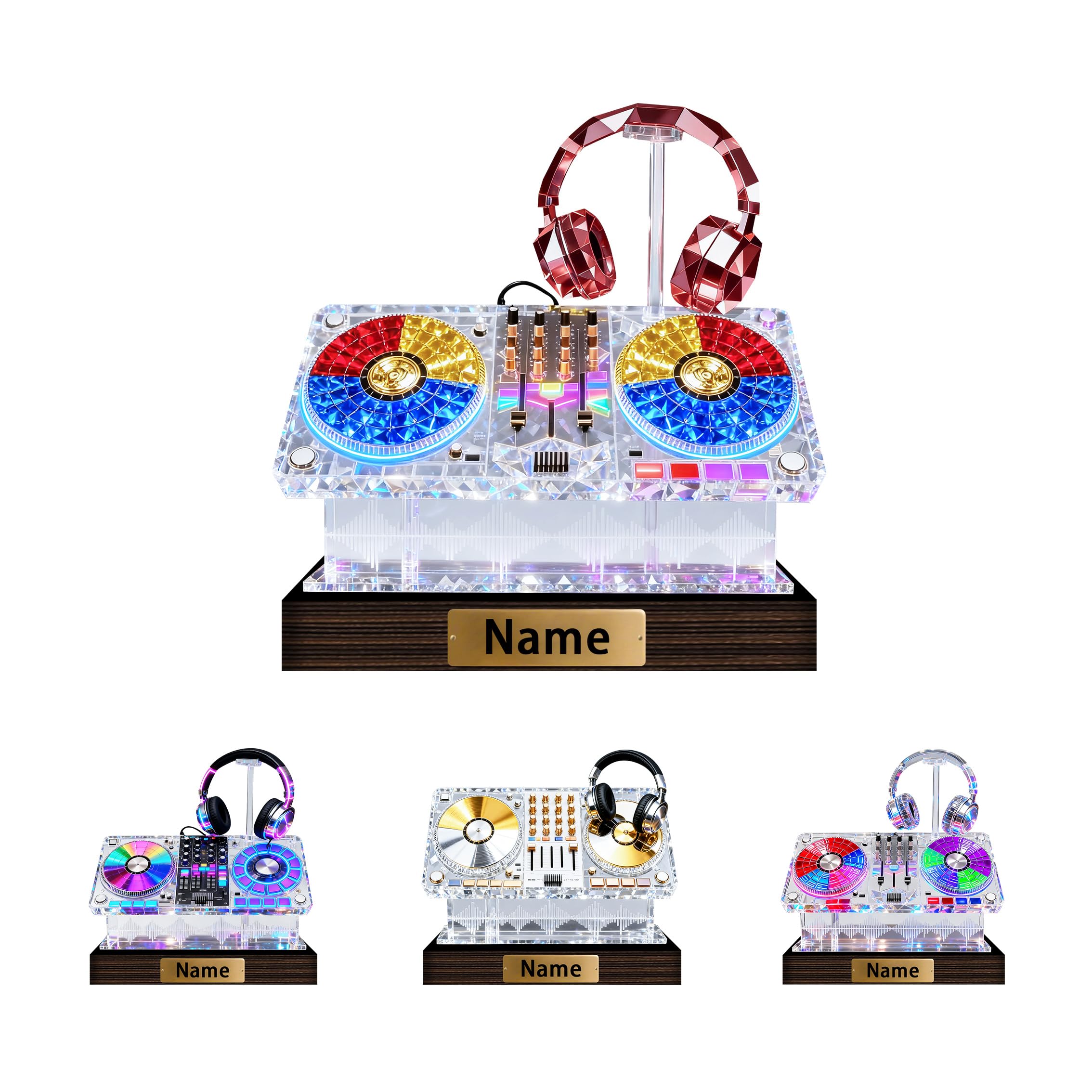 SweetJECCU Personalized Stained Glass DJ Night Light Custom Name Multiple Color Changing LED DJ Lamp, Light Up DJ Desk Ornament, Birthday Christmas Gifts for Music Lovers (Plaque-DJ)