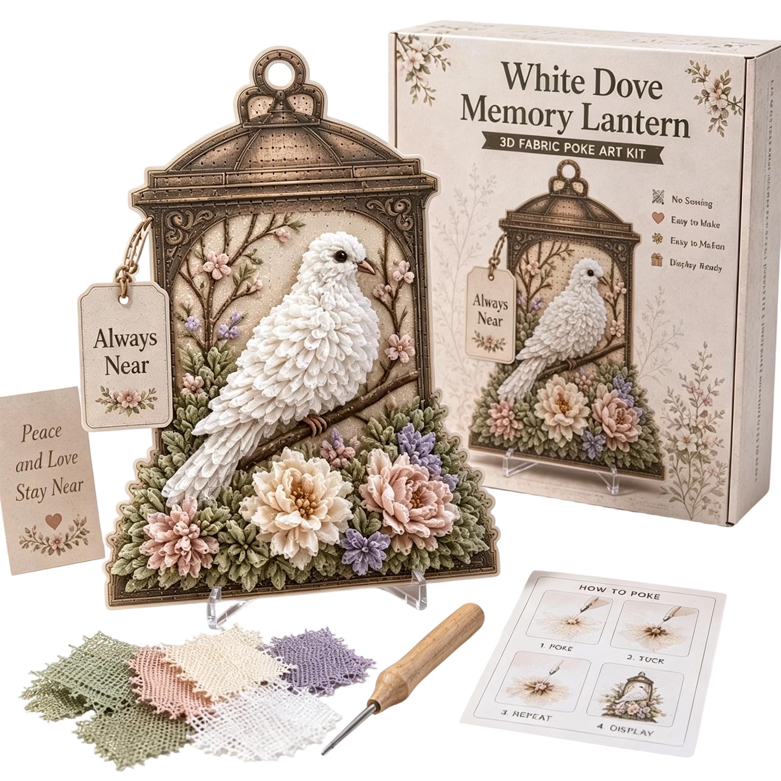 3D Punch Needle Fabric Art Kit No Sew DIY Craft，White Dove