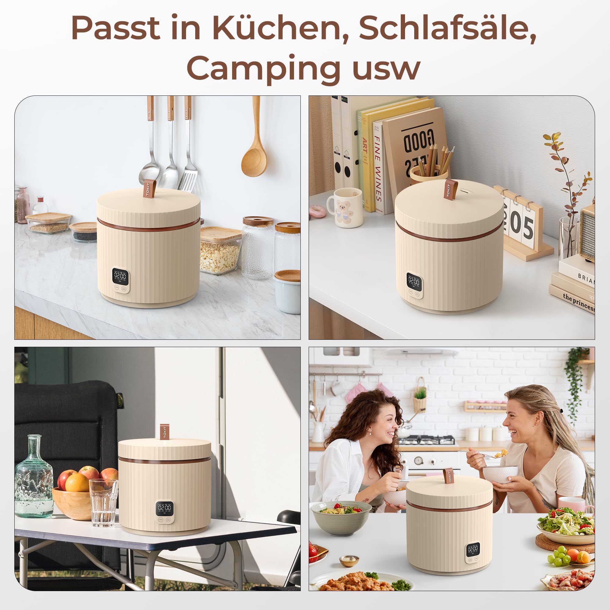 Tokit Rice Cooker Pro Reiskocher Klein Mini aber Multifunktionen mit Display-Touch-Taste für 1-3 Personen Keramisch beschichteter Antihaft-Innenreistopf(Weiß) – Bild 8