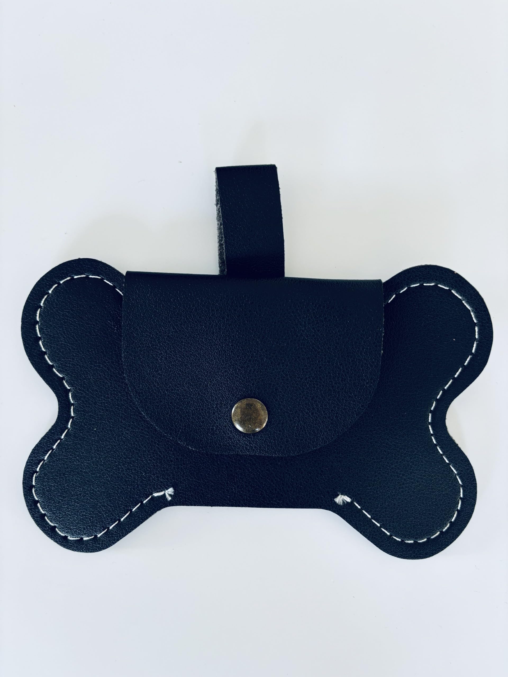 Dog Poop Bag Holder, Bone Shaped Leather in Various Colours (Black)