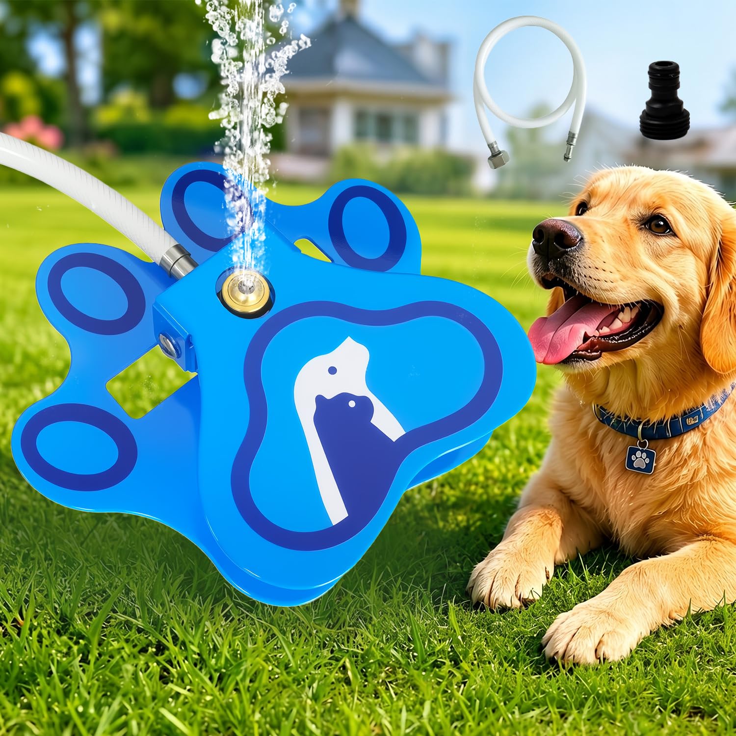 Hunde-Wasserbrunnen für den Außenbereich, Trinkwasserspielzeug für große Hunde, Pfotenaktivierter Wasserbrunnen, Sprinkler Step-On, lustiges Hundespielzeug, einfach zu bedienen, frisches Wasser zum