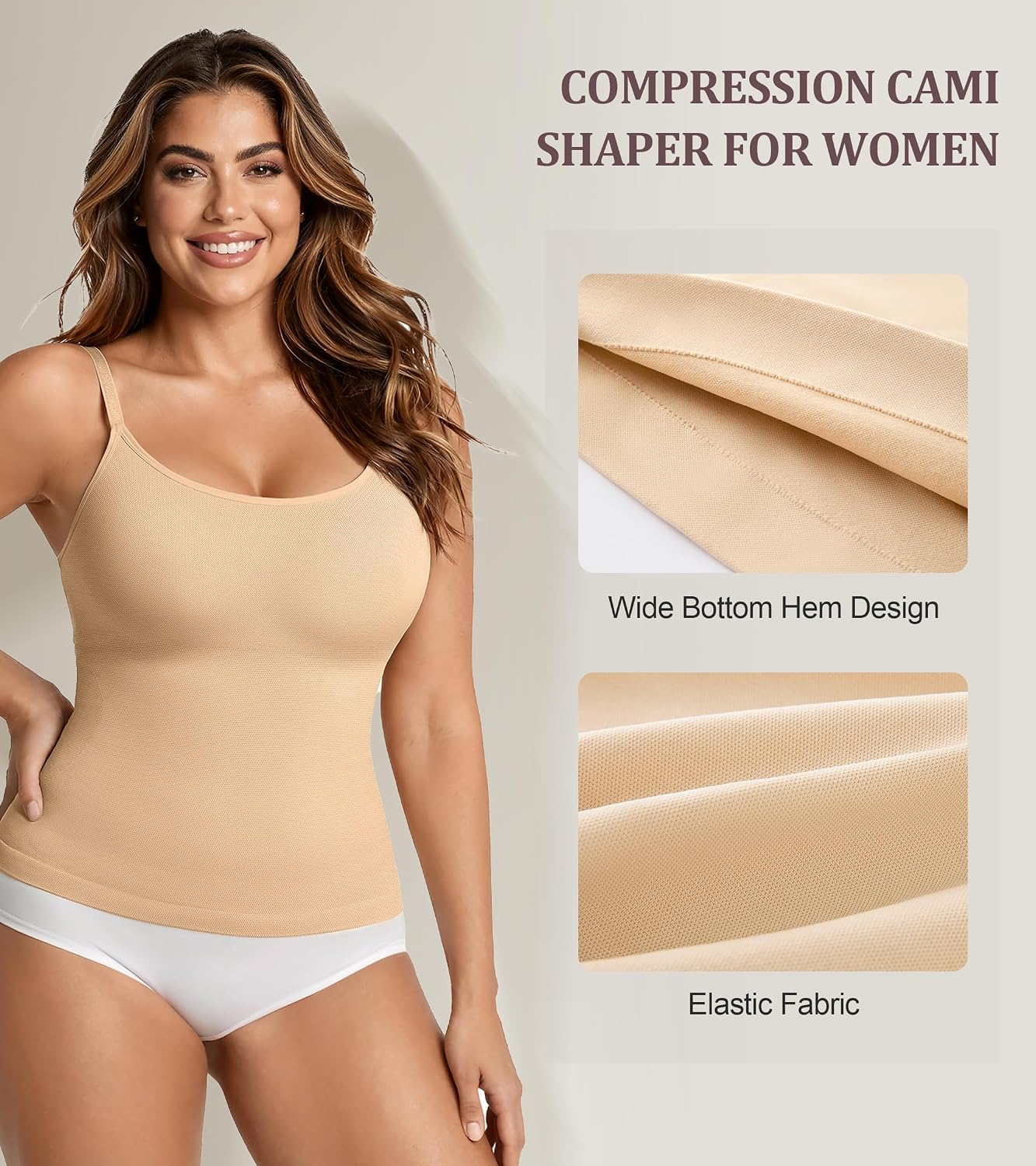 Women's Tummy Control Shapewear Cami Compression Tank Tops Seamless Plus Size Scoop Neck Body Shaper Camisole