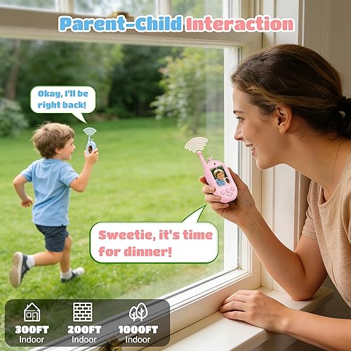 Miniatura 4 de Gofunly Walkie Talkies de video para niños, paquete de 2, radios bidireccionales recargables de largo alcance para niños y niñas de 3 a 5 años,