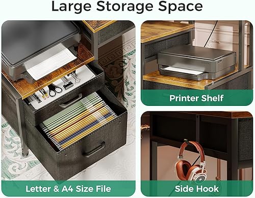 Miniatura 5 de AODK Escritorio para computadora con 4 cajones, escritorio de oficina de 48 pulgadas con toma de corriente, escritorio de oficina en casa con
