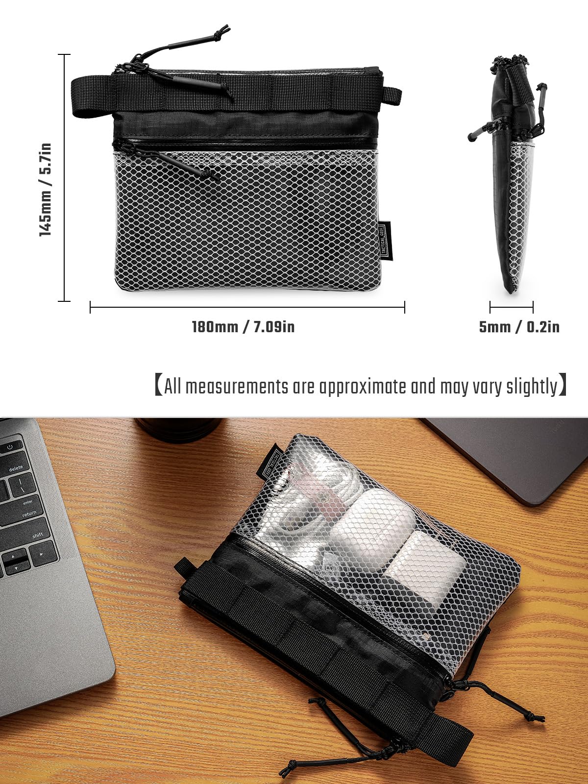 TACTICAL_GEEK Storage EDC mała torba, wodoszczelna nylonowa organizacja, wielofunkcyjna torba do noszenia, półprzezroczysta torba z siateczki do przechowywania, A15, przezroczysty, S, torba do