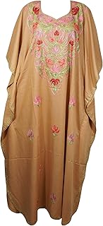 Indiatrendzs Womens Maxi Embroidered Kaftan Peach Resort Wear Caftan Beach Swimwear Cover Up One Size