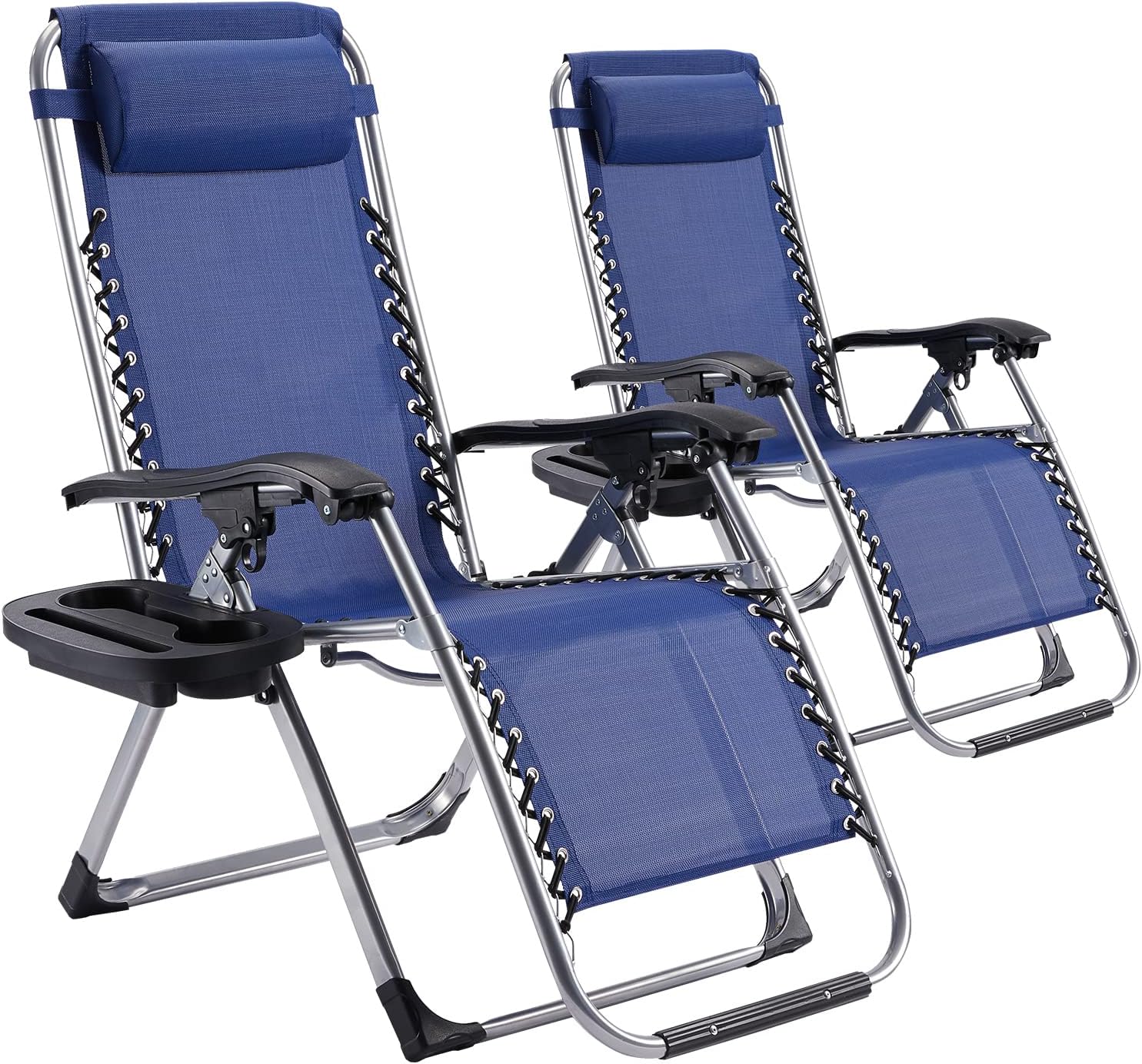 Zero Gravity Chair, Patio Lawn Chairs with Adjustable Headrest and Cup Holder Trays Reclining Chair Set of 2 for Camping Backyard Beach, Blue : Everything Else