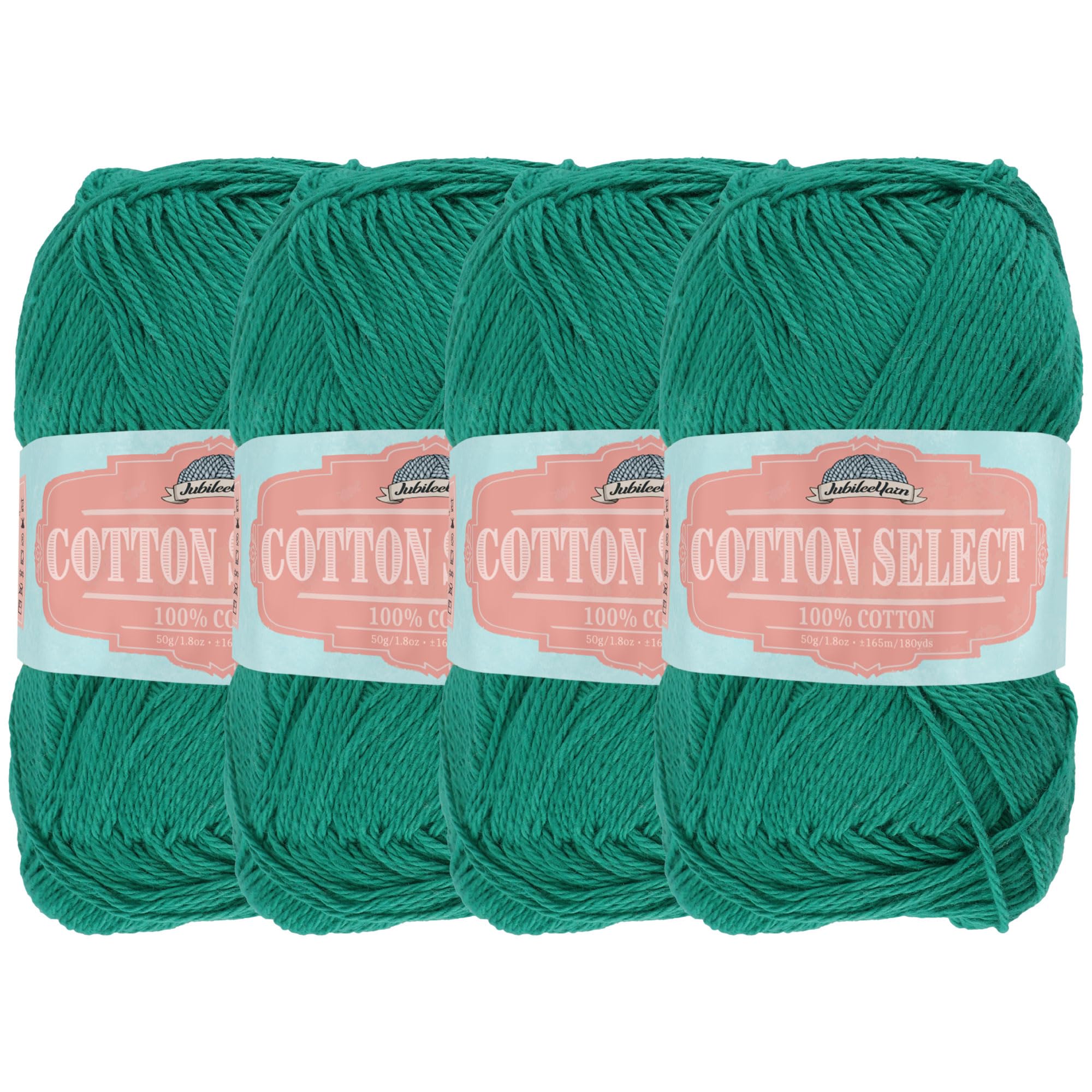 JubileeYarn Cotton Select Yarn - Sport Weight - 50g/Skein - Sea Green - 4 Skeins, 406 Sea Green