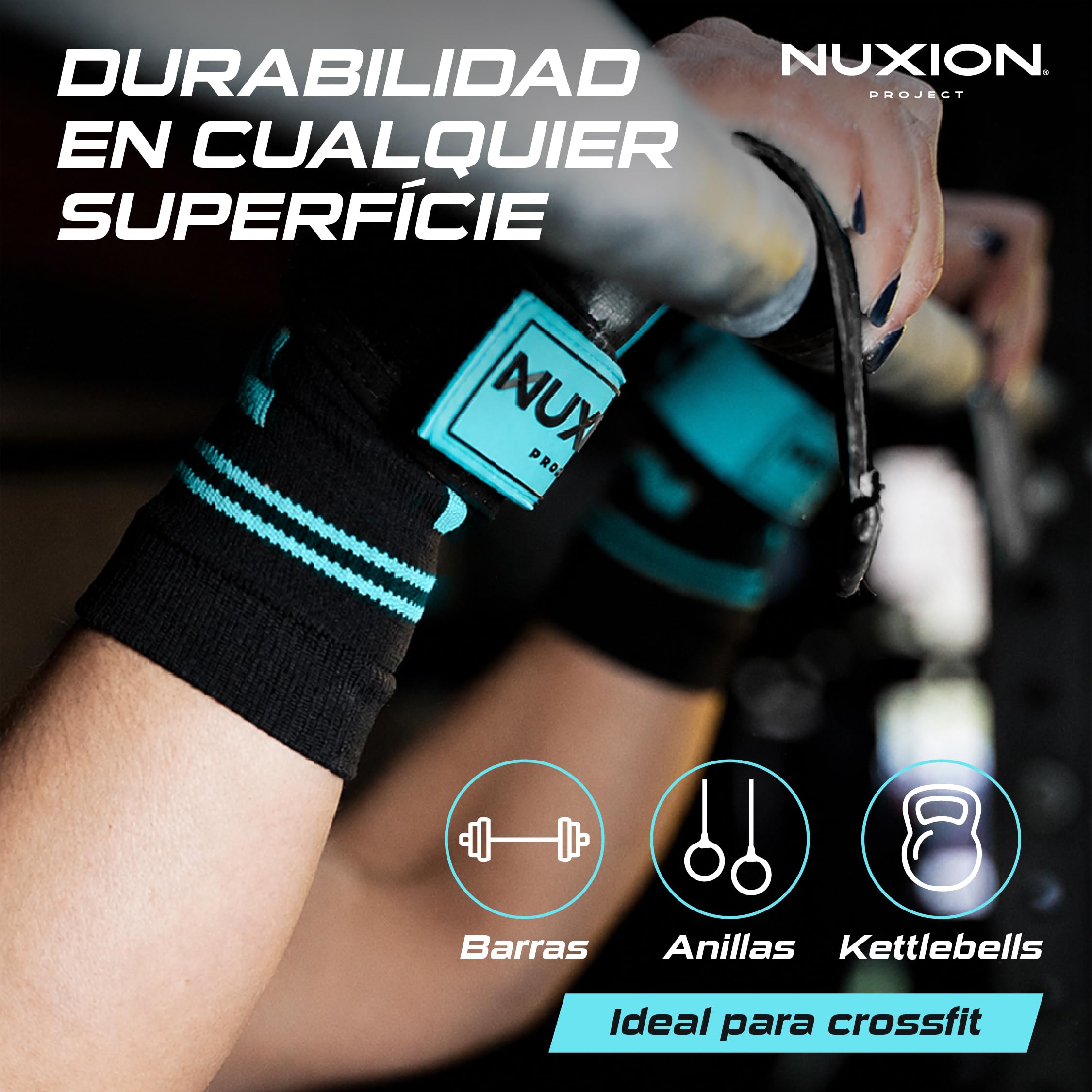 NUXION | Guanti per Crossfit in microfibra | con e senza magnesio | Impugnatura su barre, anelli e kettlebell | Set con polsiere in regalo | Taglie G e G+ | Polsiere in tessuto in regalo