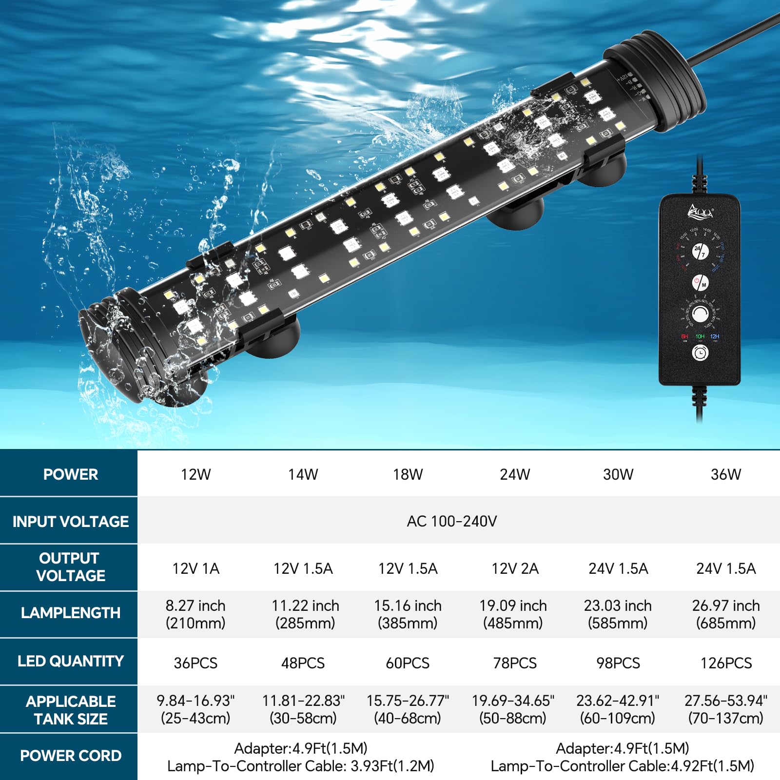 AQQA Éclairage LED pour aquarium - 36 W