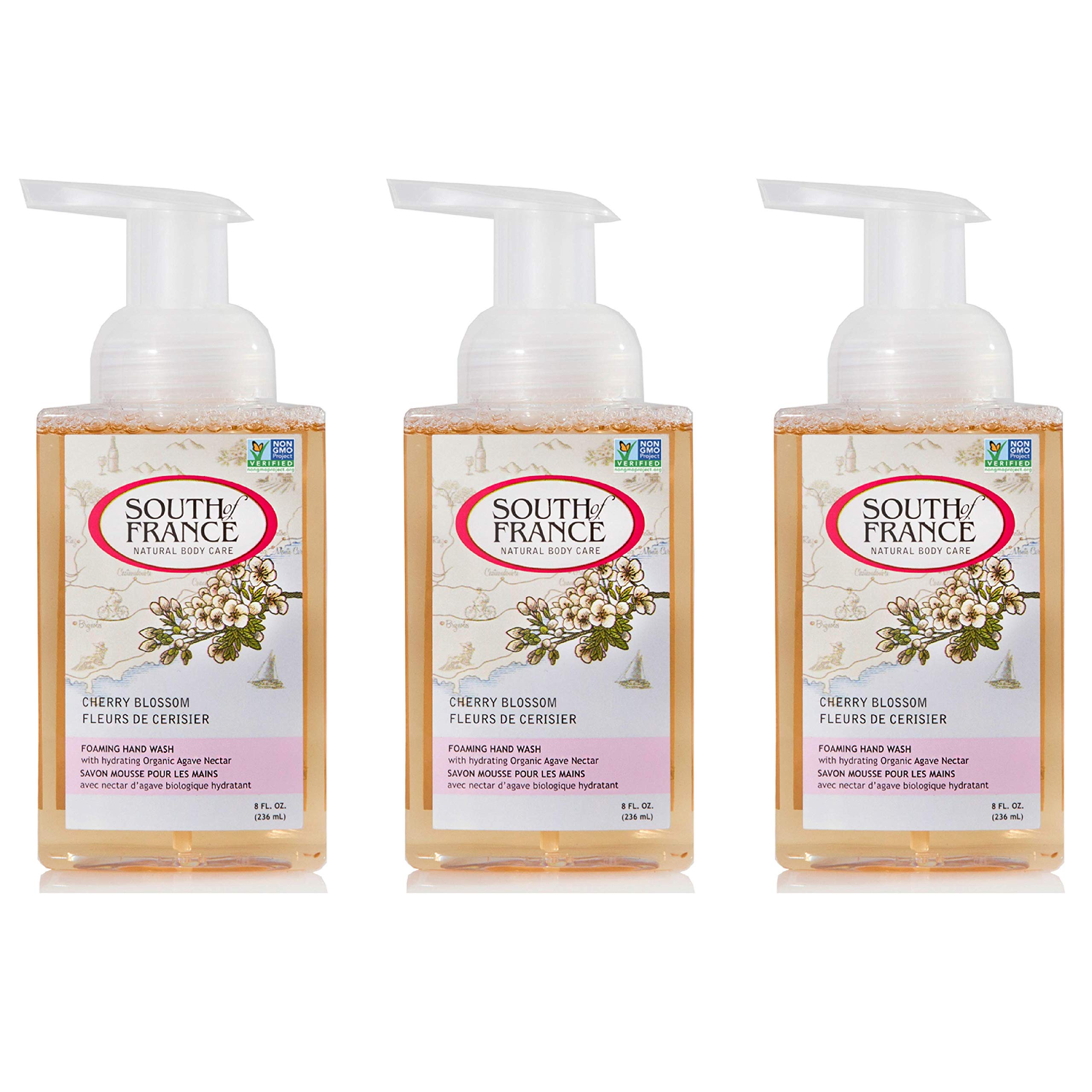 SoF Hydrating Foaming Hand Wash - with Organic Agave Nectar & Coconut Oil- Vegan & Non GMO- Free from Phthalates, Sulfates & Parabens- Cherry Blossom - 8 oz Bottle 3 Pack