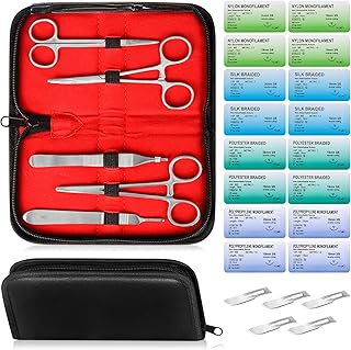 Sterile Suture Thread with Needle and Suture Tools Kit for Medical Student Surgical Suture Practice, First Aid Emergency P...