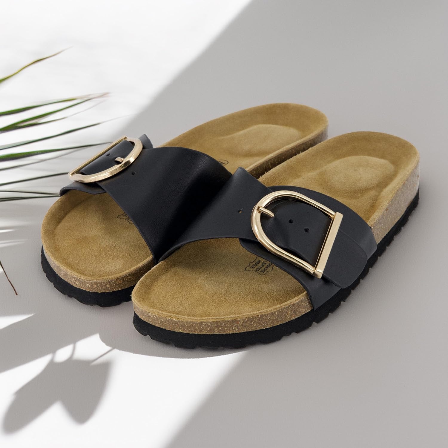 CUSHIONAIRE Leeds Sandals for Women, Slip On Big Buckle Slide Womens Sandals with Memory Foam Footbed, Comfortable Summer Footwear 6.5 Black image 6 of 9 B0FJHFX4K9