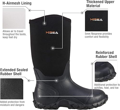 Miniatura 2 de HISEA Botas de lluvia para hombre, botas de goma de neopreno, botas de barro aisladas, botas de jardín de altura media