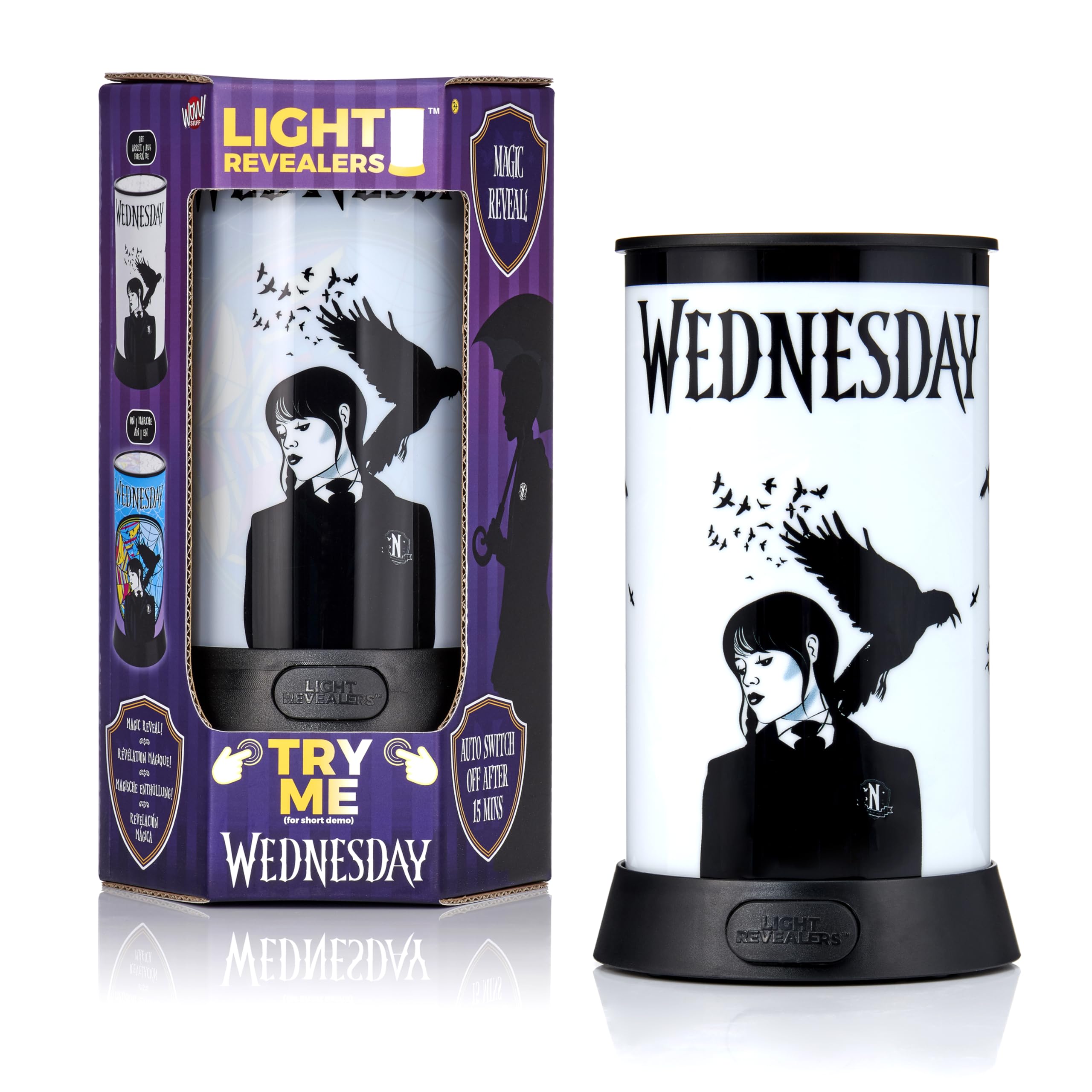 WOW! STUFF Light Revealers Wednesday Addams Night Light - 360° Scene Lamp with Auto-Off - USB or Battery Powered - Portable Bedroom Decor for Kids and Adults - Official Gift