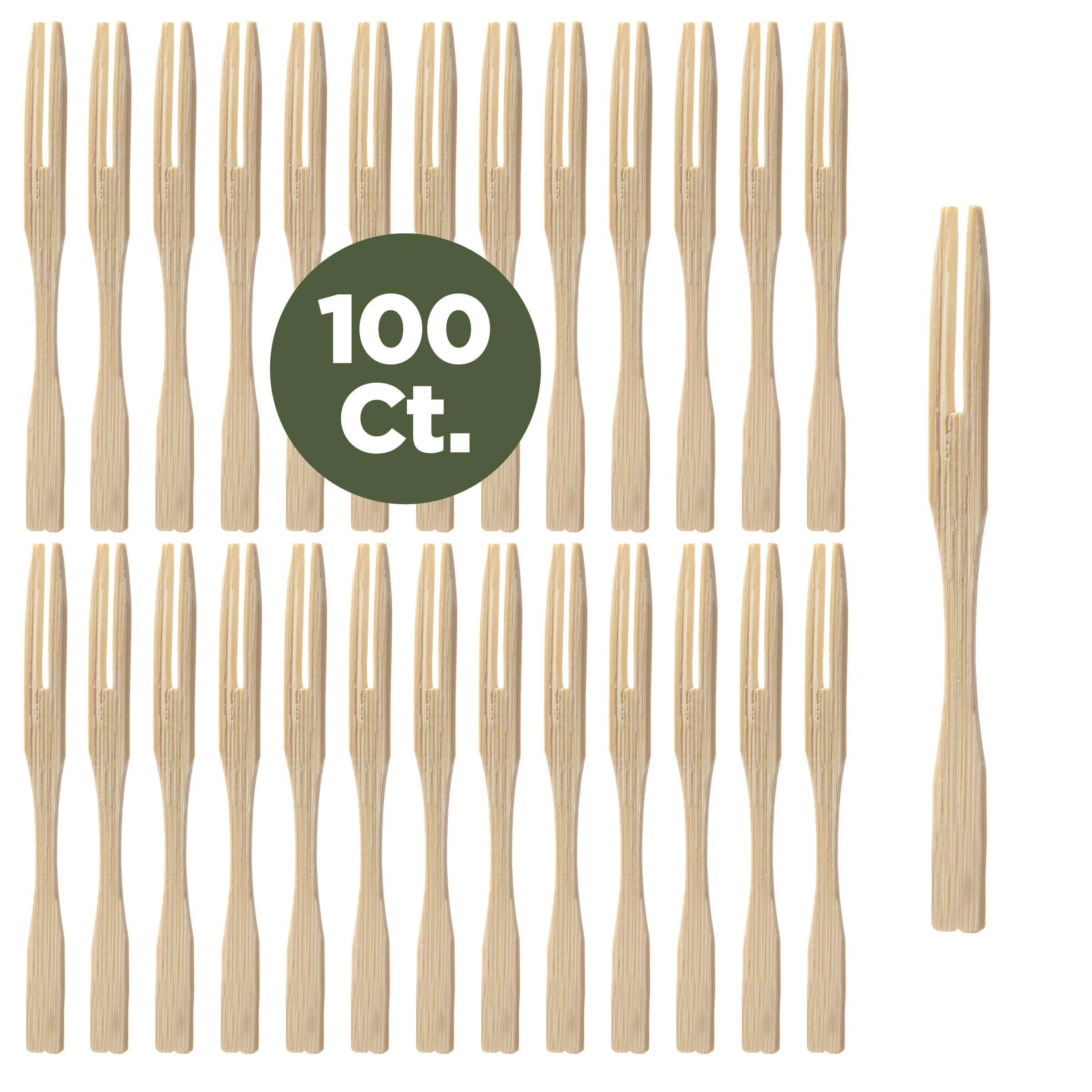 Prexware Bamboo Party Buffet Mini Forks 3.5 Inch 100 Ct, Natural