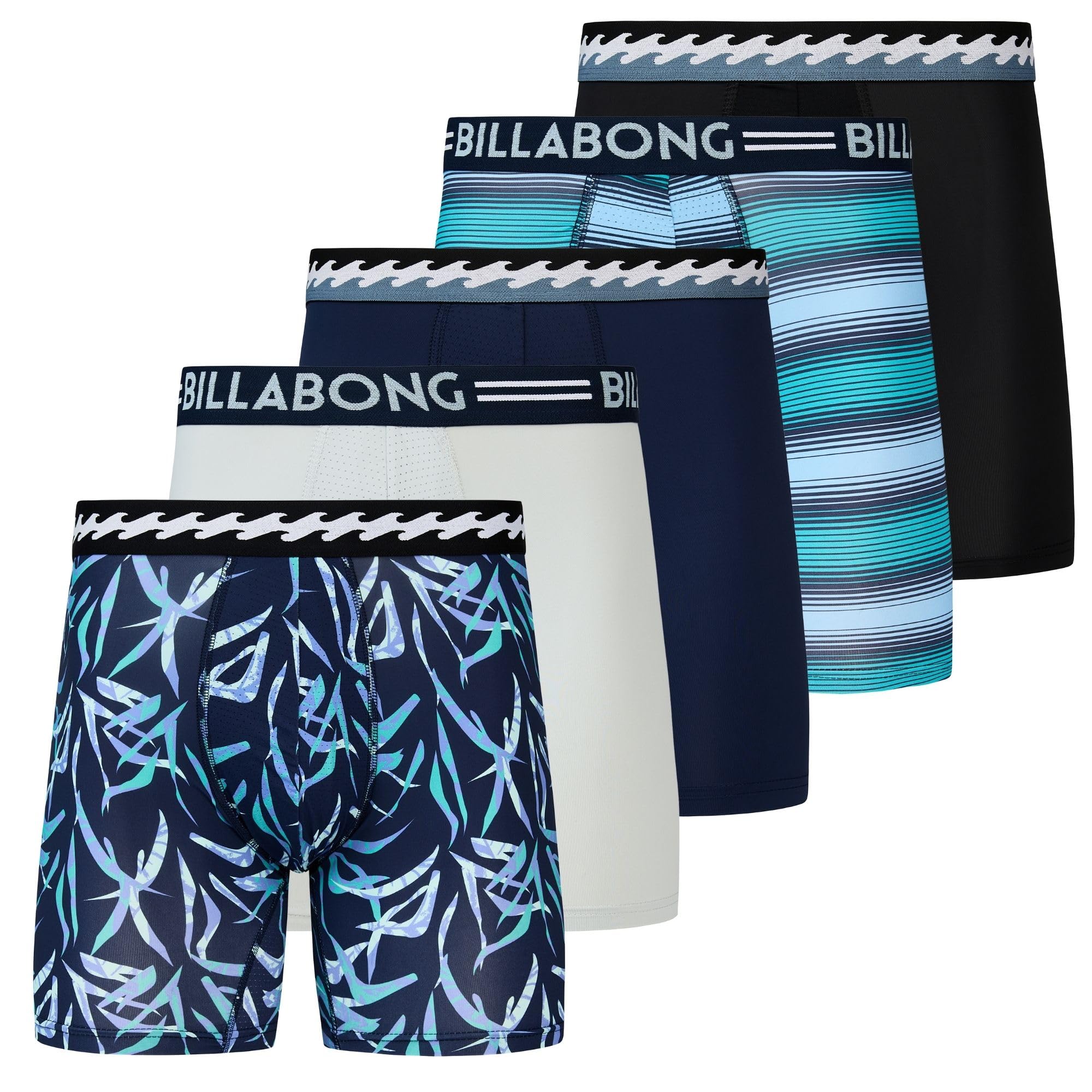 Billabong Mens Underwear 5 Pack Nylon Performance Boxer Briefs for Men