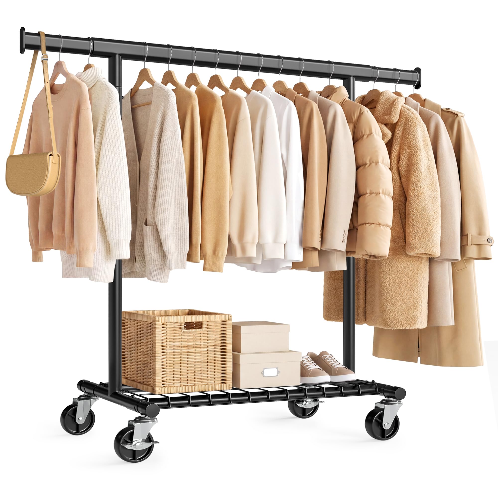 SONGMICS Burro Ropa Resistente, Extensible con Ruedas, Acero