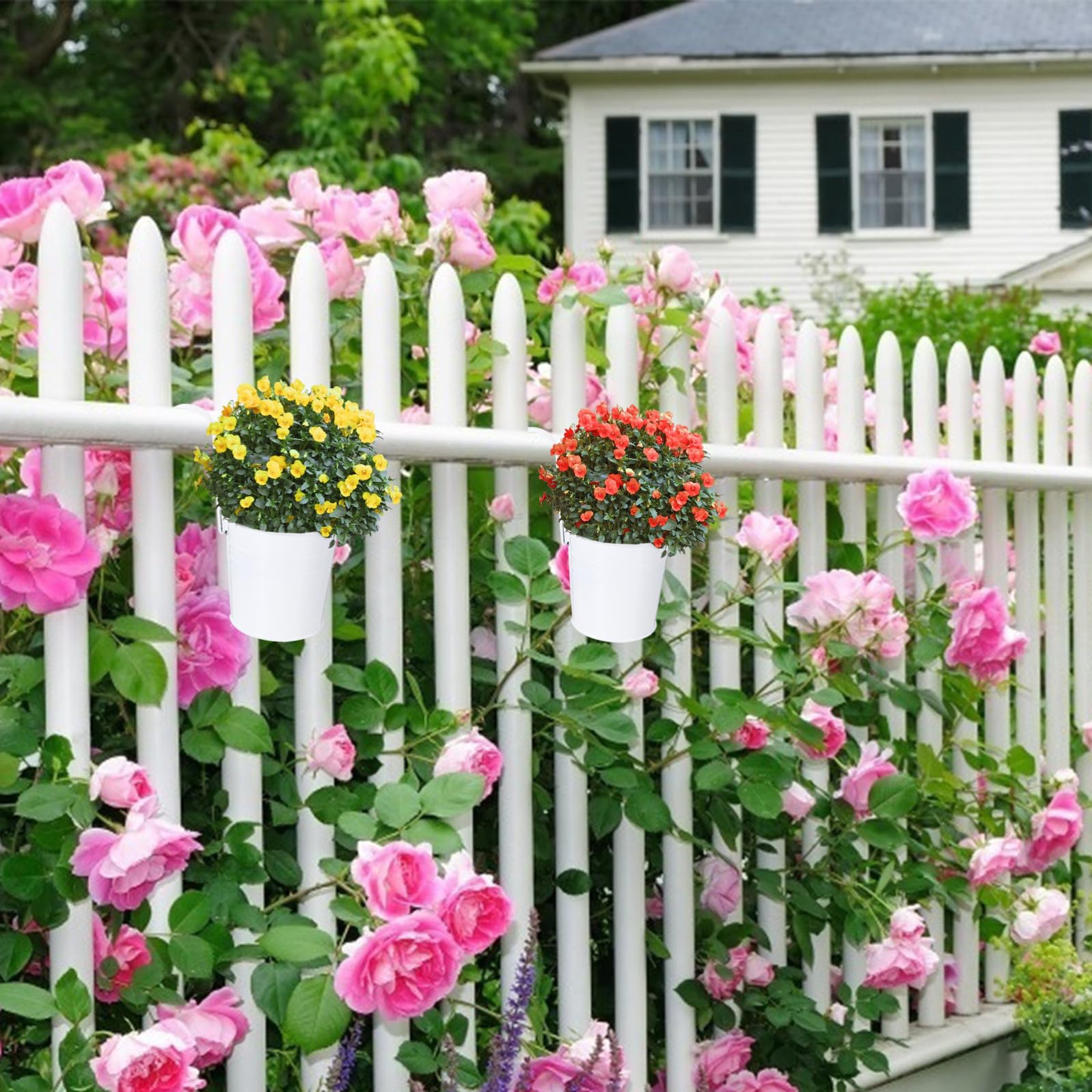 CRAFTHROU Vasi da Balcone da Appendere 8 Pezzi in Ferro Colorato Ganci Staccabili, Portafiori da Esterno per Piante Sospese e Fioriere da Giardino, Misura 10X10X8 CM