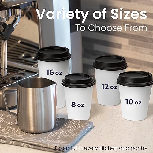 Miniatura 3 de Fit Meal Prep Paquete de 100 tazas de café desechables de papel para llevar de 16 onzas con tapas negras, bebidas calientes y frías, chocolate