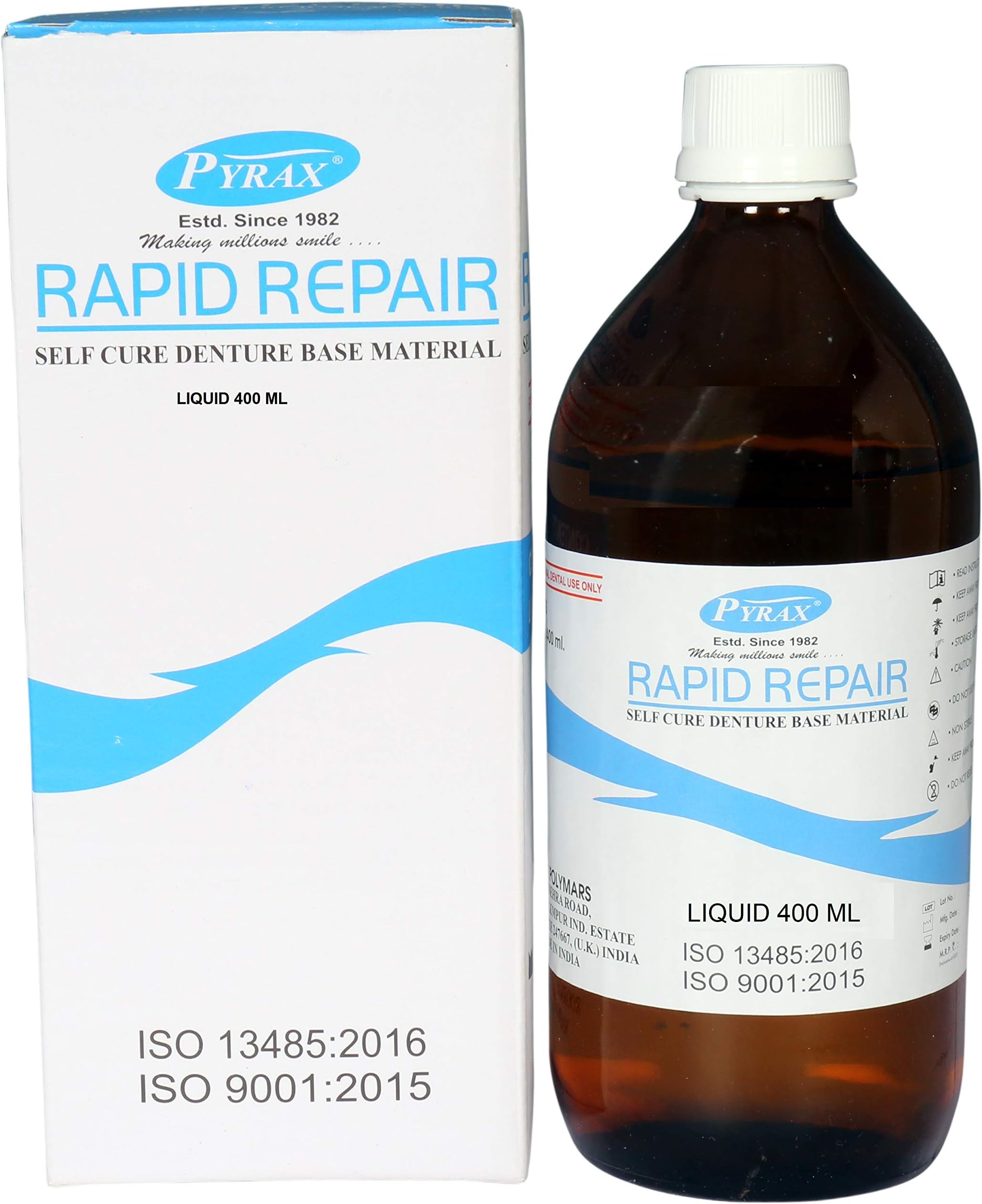 PYRAX Rapid Repair Liquid, Cold Cure Liquid For Self Cure Denture Base Material Liquid 400 Ml