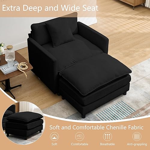 Miniatura 5 de Hdxdkog Tumbona para interiores con otomana, silla de cama extragrande de 56.3 pulgadas de profundidad, sofá cómodo tapizado de pana para