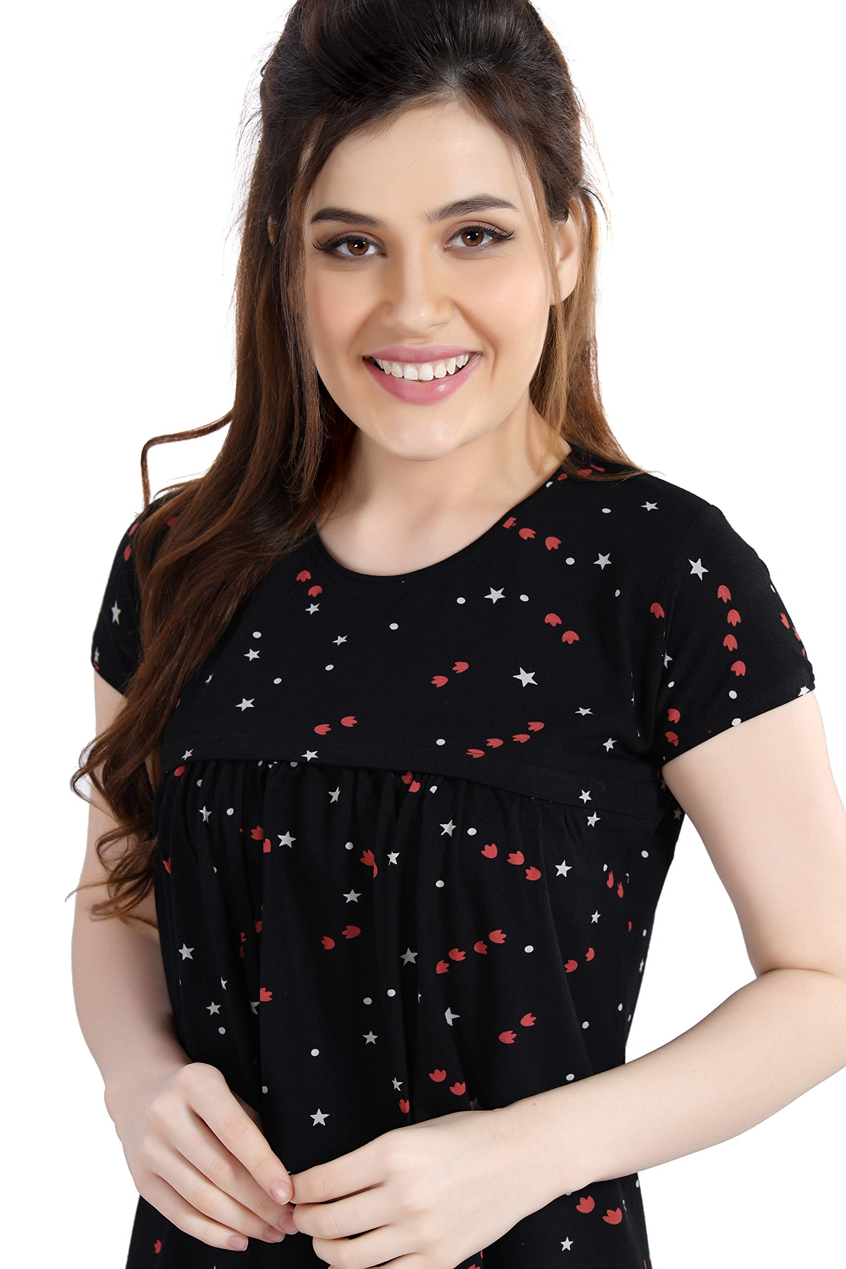 AV2 Women's Cotton Printed Maternity Feeding Tunic Top, Black, M - Regular Fit 2