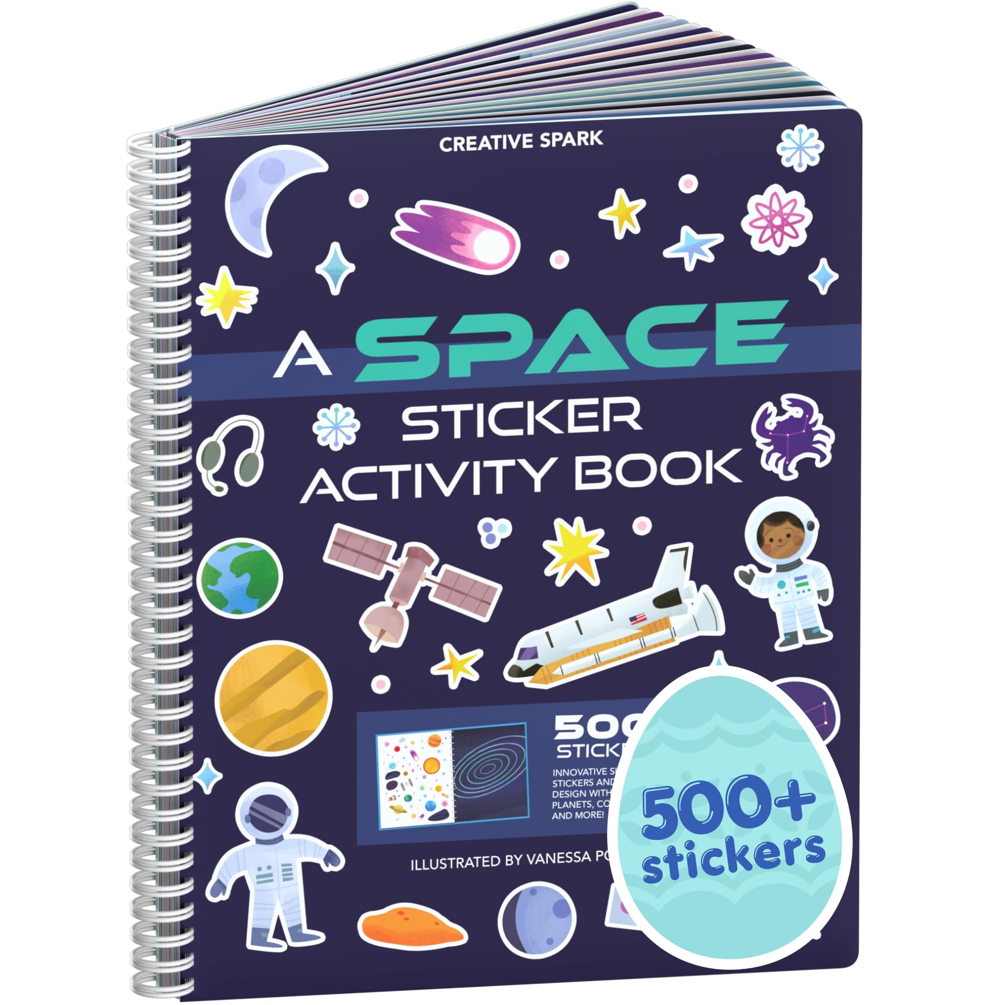 CUPKIN Outer Space Sticker Book for Kids 2-4, 500+ Kids Stickers 12 Coloring Pages, 12 Side by Side Scenes, Fun Toddler Travel Activity Coloring and Sticker Books for Ages 4-8 + 8-10