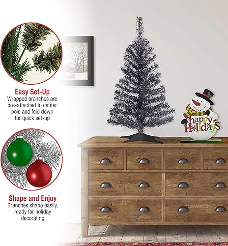 Miniatura 4 de National Tree Company - Árbol de Navidad artificial, oropel negro, incluye soporte, 3 pies