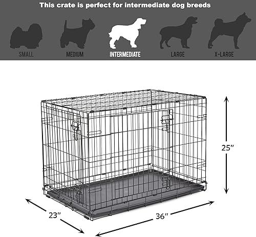 Miniatura 7 de Jaula de metal para perros, con puerta simple o doble, plegable de New World, Puerta doble, 36 - pulgadas, Negro