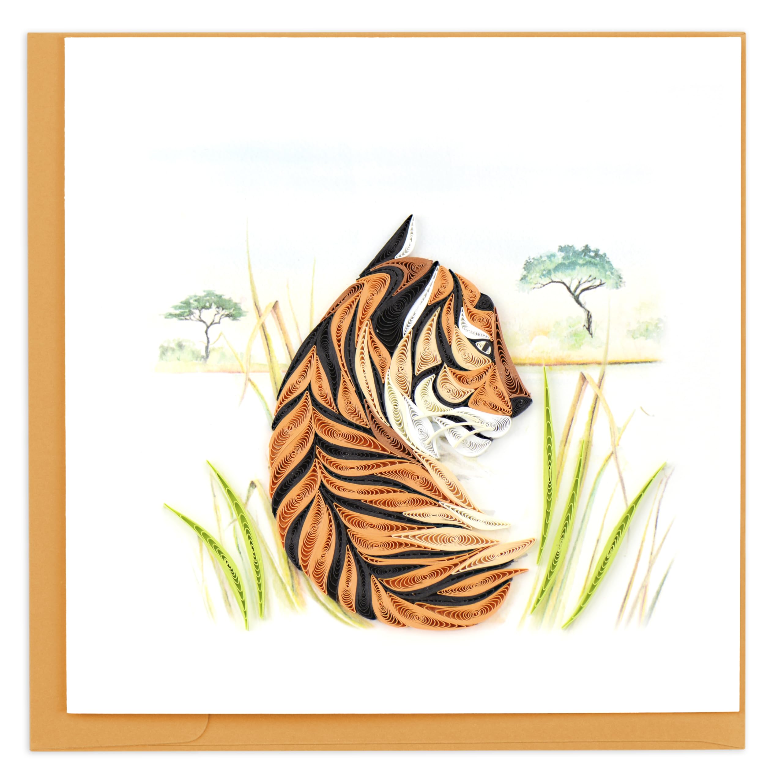 Quilling Majestic Bengal Tiger Stripe Sophistication Hand-Finished Greeting Card Frameable Art