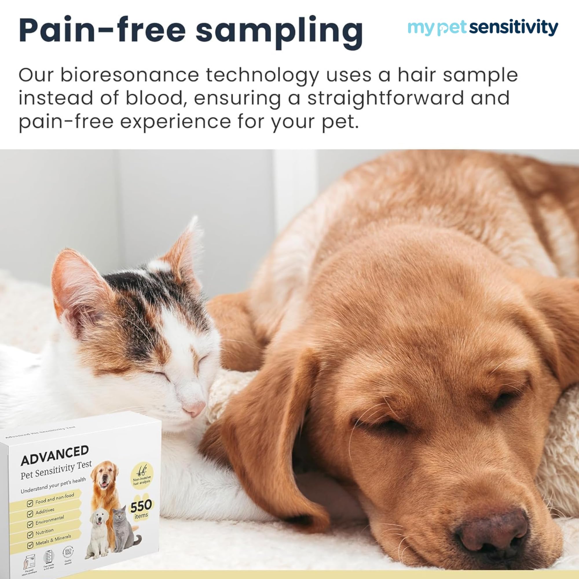 Test avanzato degli allergeni - Test allergico per animali domestici | 550 articoli | Risultati rapidi | Raccolta di capelli non invasiva | Analisi di cibo, ambiente, nutrienti e