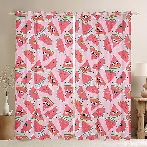 Cortinas para ventana de sandía para decoración de dormitorio, diseño de sandías, diseño de sandía, color rojo y rojo
