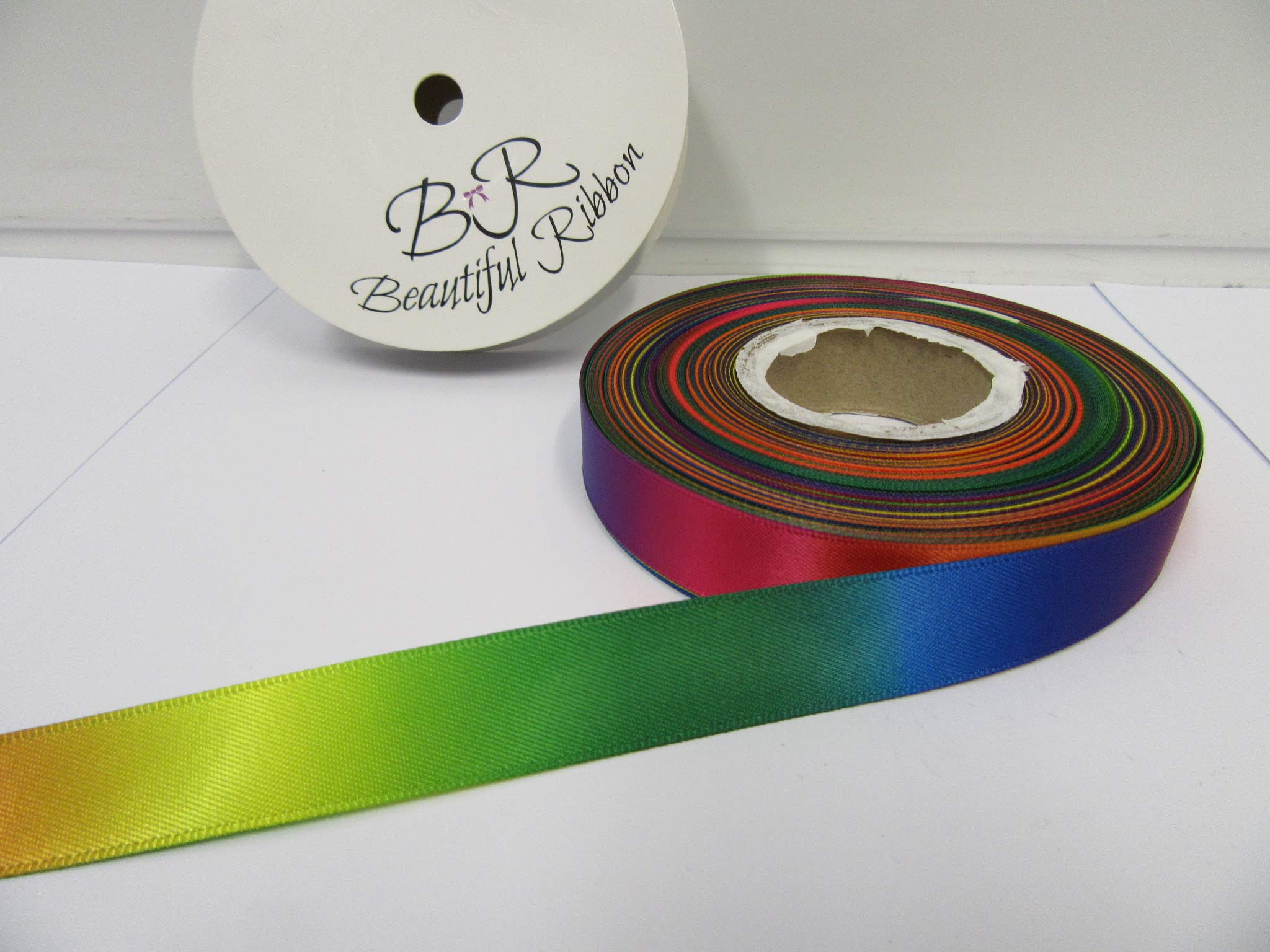 1 Full Roll Reel of 15mm Dark Rainbow Unicorn Satin Ribbon x 25 metres Double Sided Gradient Shimmer Multicoloured 15 mm 5/8" 1.5cm