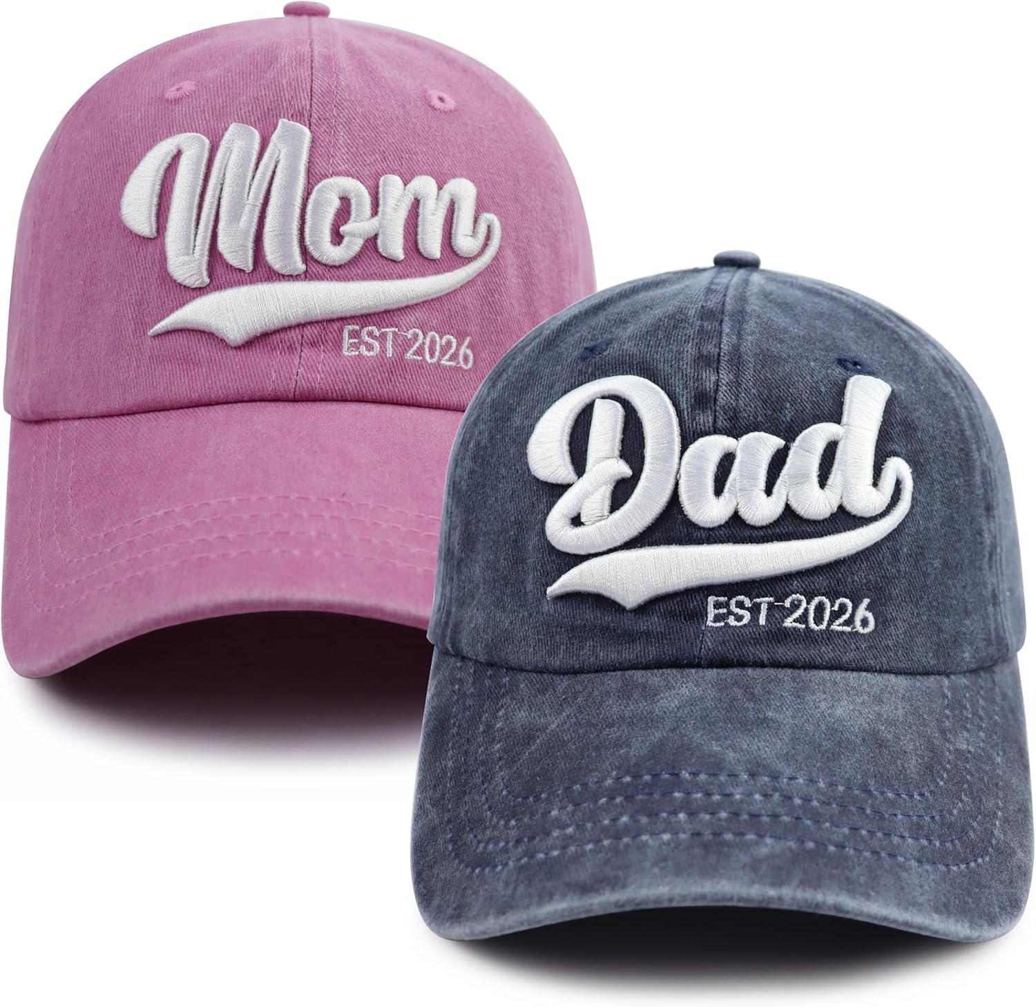 2PCS Mom and Dad EST 2025 2026 Hat, 3D Embroidered Adjustable New Parents Gifts Baseball Cap