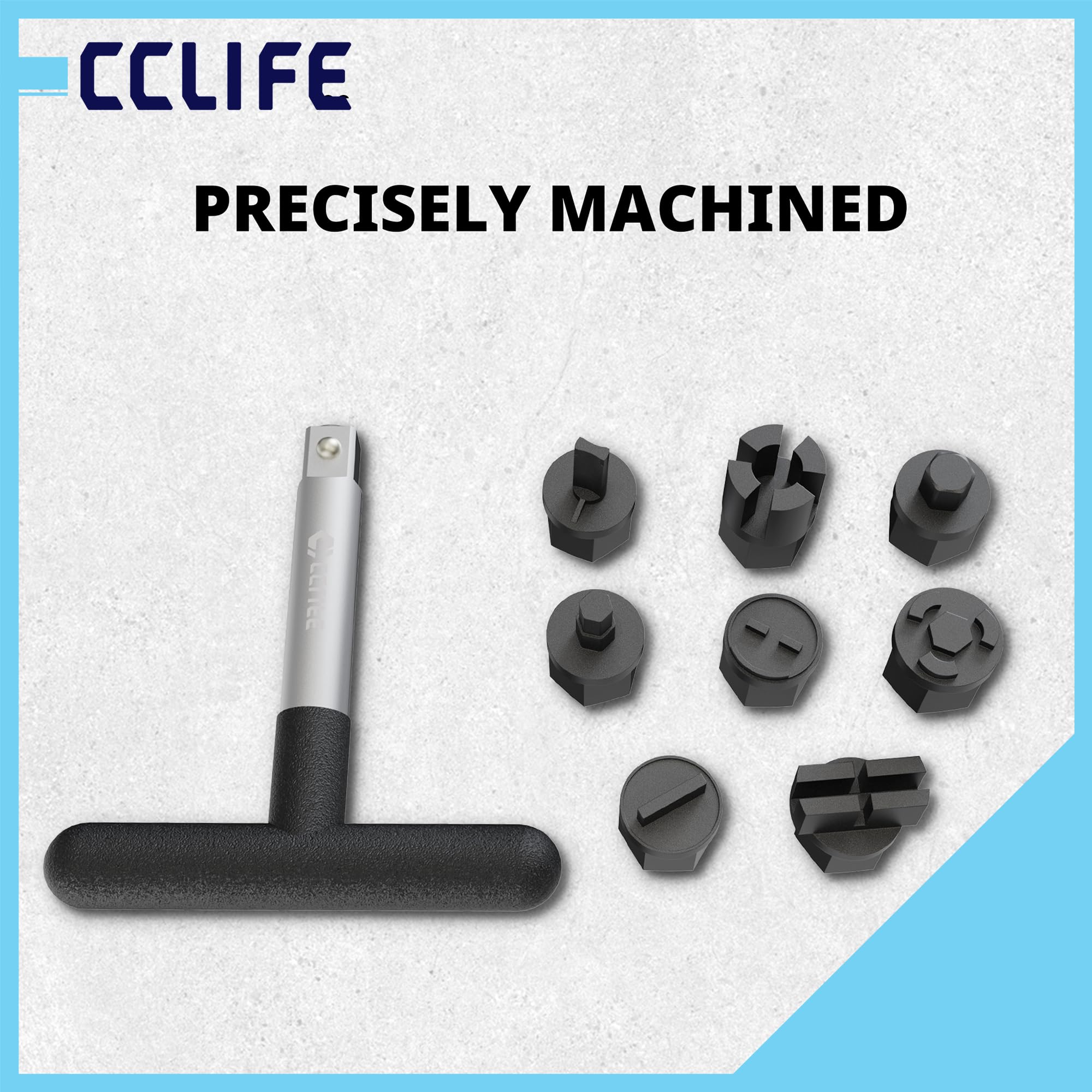CCLIFE Zestaw śrub spustowych oleju, narzędzie do wymiany oleju, 3/8 cala, uchwyt T z 8 adapterami do śrub spustowych oleju z tworzywa sztucznego, pasuje do VW Audi, BMW, Mercedes, Forda, PSA, GM