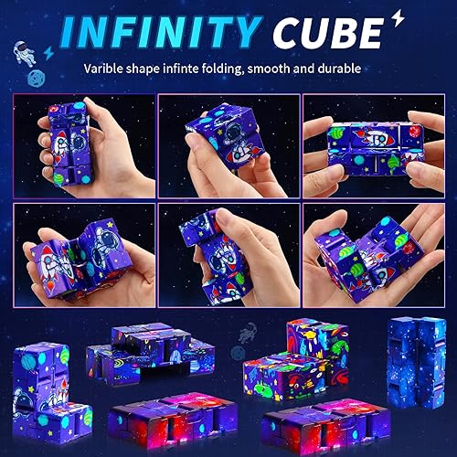 Miniatura 4 de Paquete de 20 unidades de cubo infinito de galaxia a granel con bolsa, mini bloques, artilugio, juguete sensorial para aliviar el estrés y la