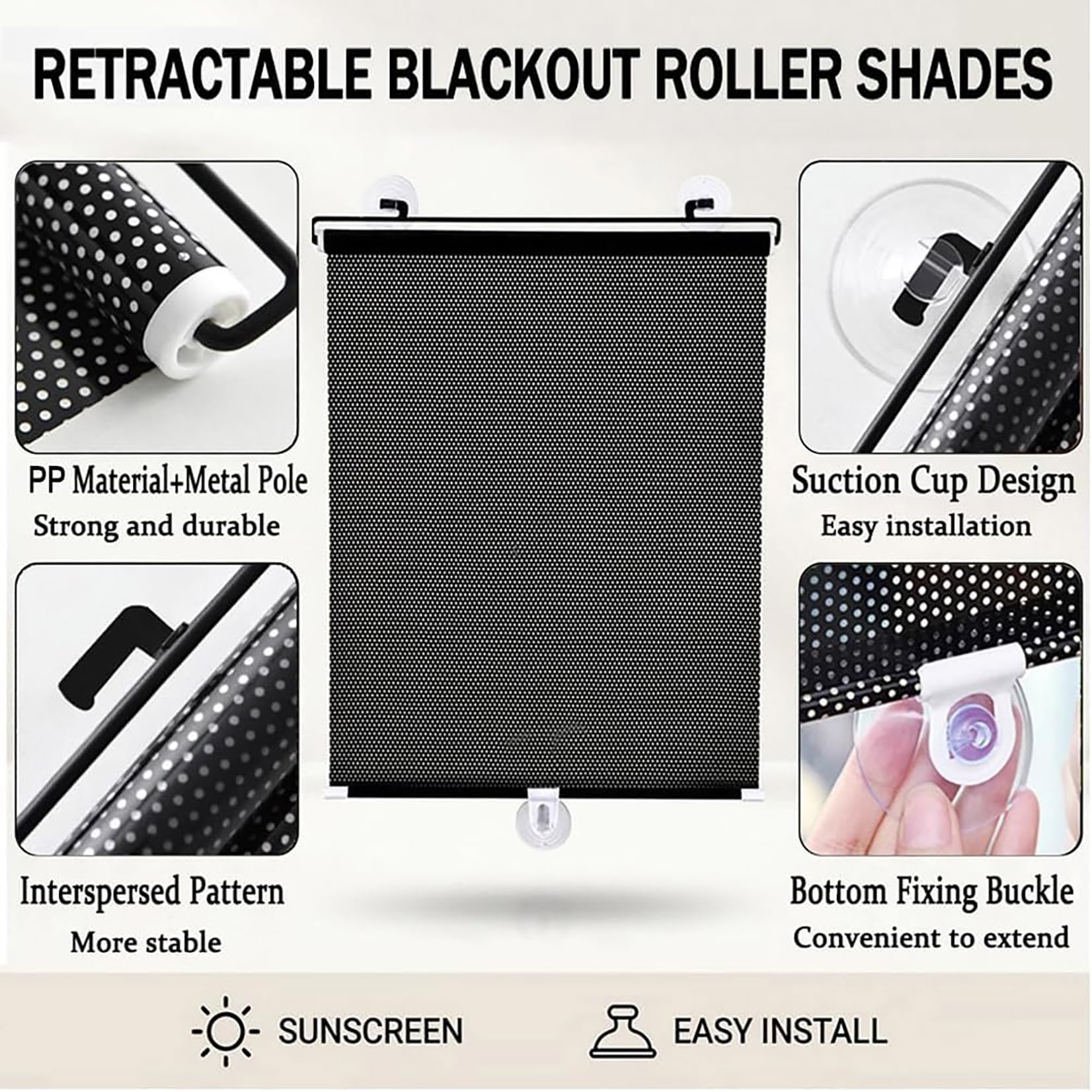 100x200cm Tenda oscurante da interno senza forare Nera tenda oscurante finestra termica con Ventose,Persiane Retrattili Portatili,Tende Avvolgibile Leggere per cucina/Bagno/ufficio/Auto