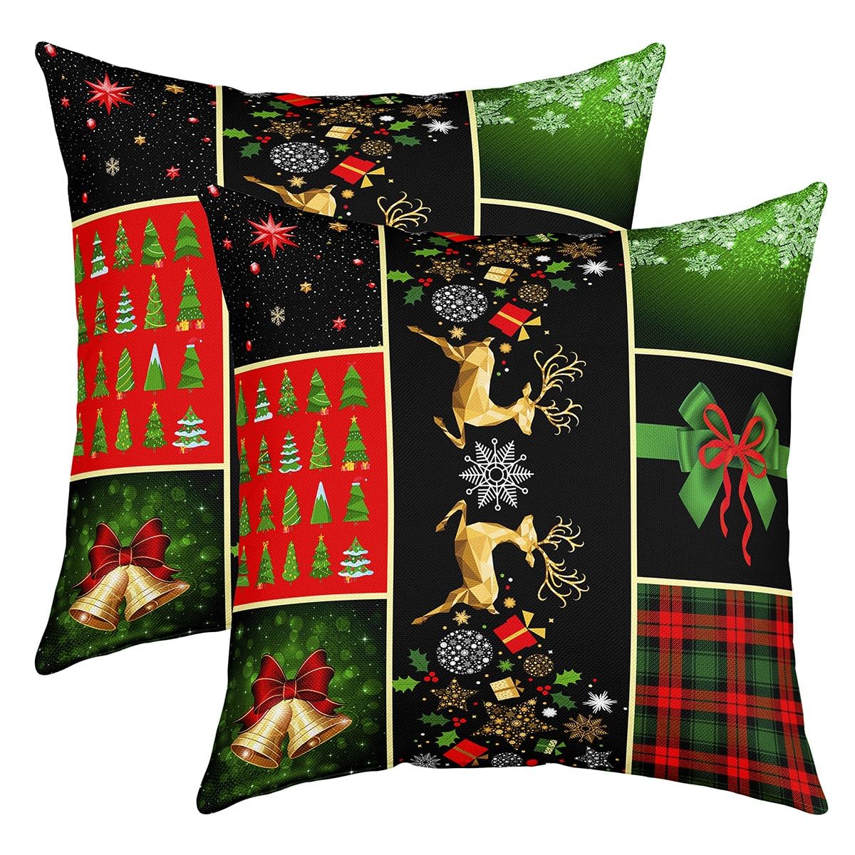 Christmas Pillow Cases Cushion Covers 50x50cm Set of 2 Soft Xmas Gift Snowflake Throw Pillow Covers Christmas Elk Luxury Buffalo Check Decorative Throw PillowCases Happy New Year Cushion Cases — image 1