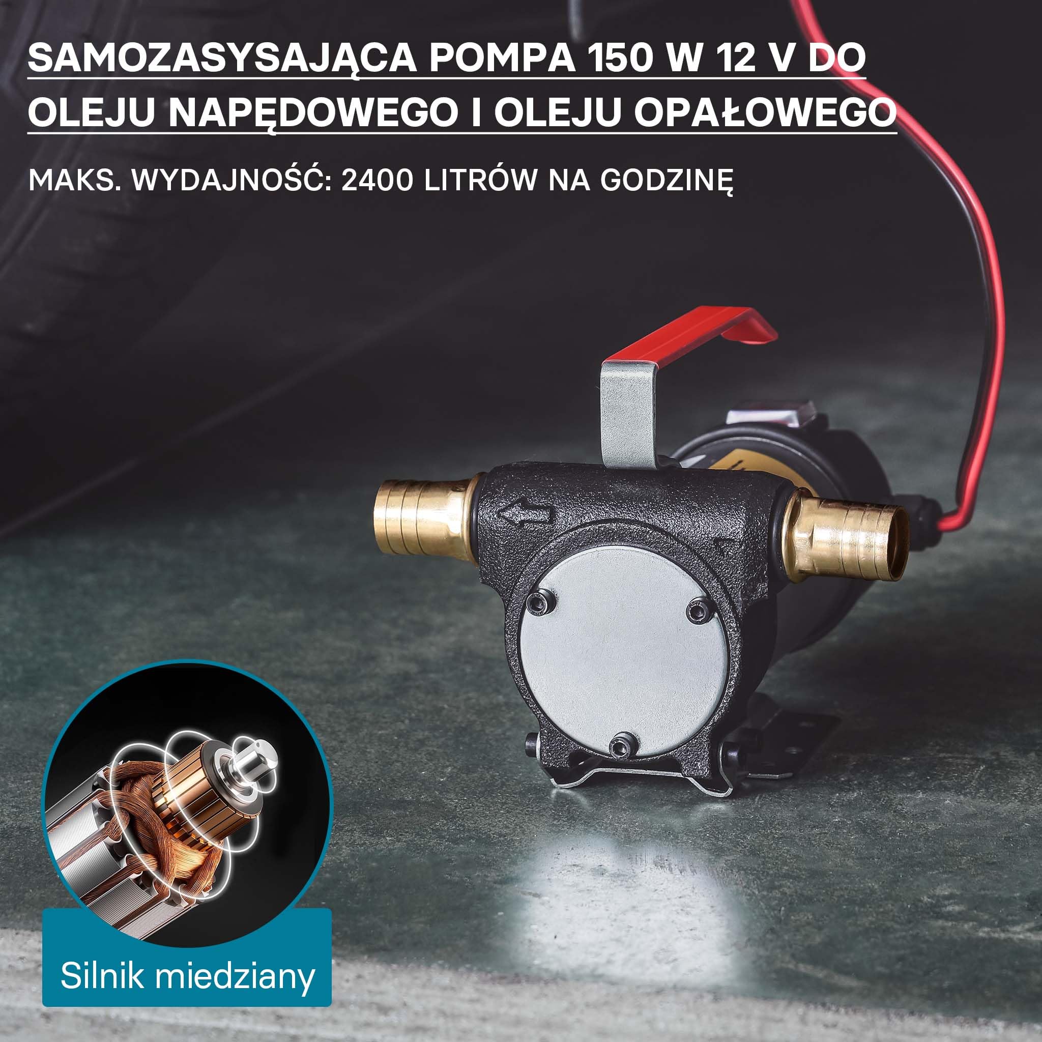 Wiltec Pompa do oleju napędowego, opałowego 150 W 40 l/min, przenośna z zaciskami krokodylkami do akumulatora