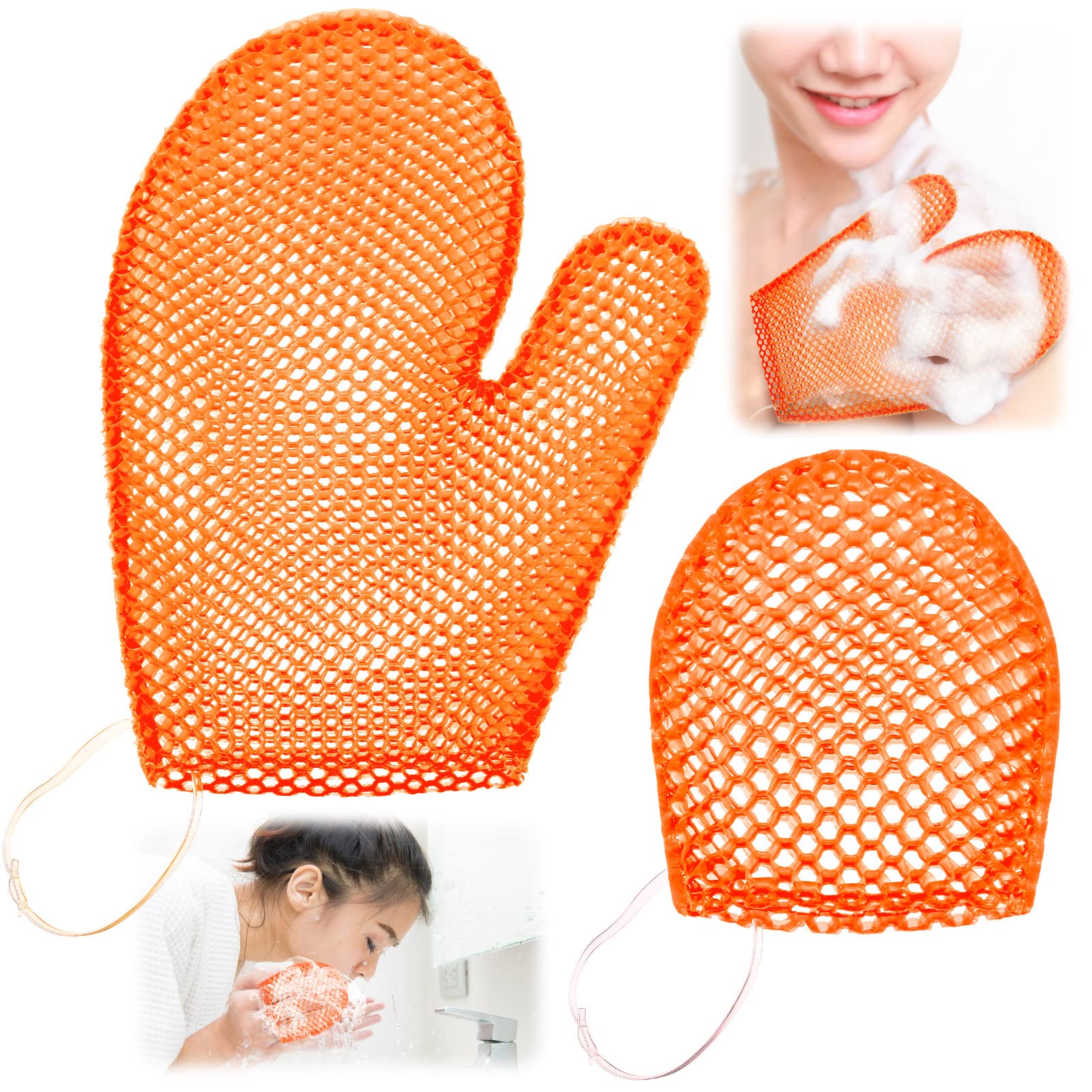 Karenhi2 Pcs Honeycomb Exfoliating Glove Set Exfoliating Bath Mitt Honeycomb Face and Body Scrubber Shower Mitt for Cleaning Body Shower Face Skin Beauty Spa, Quick Drying(Orange)