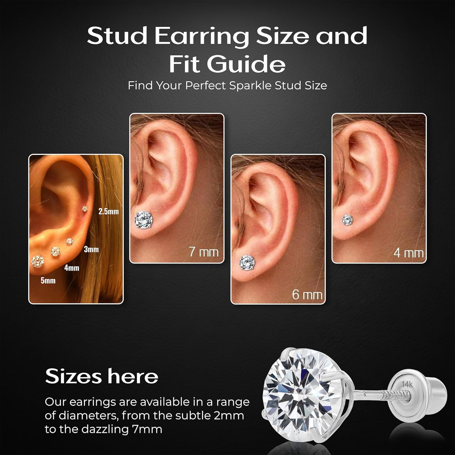 Art and Molly 14K Solitaire Gold Earring Solid 14-Karat Round Cubic Zirconia Stud Earrings with Screw-Back, CZ Studs with Gift-Ready Box - Image 4