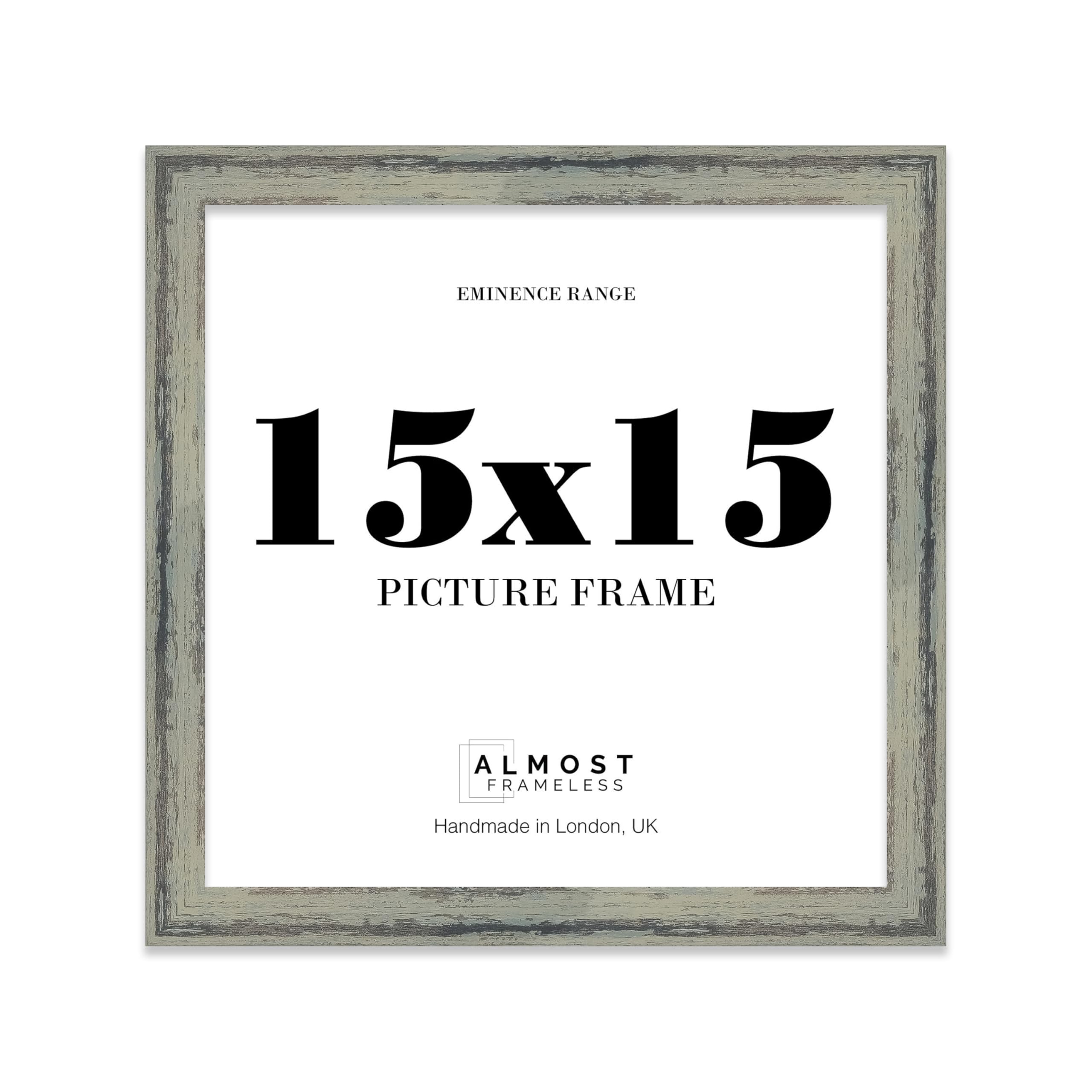 15x15" Distressed Green Picture Frame - Rustic Wood Industrial Effect Photo Frame for Wall Display, Ideal for Posters, Prints & Home Décor, Wall Hooks, 32mm Edge - 1 Pack